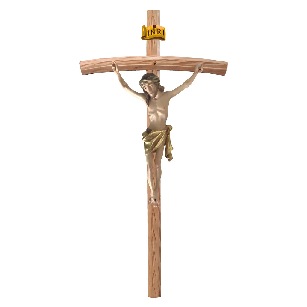 Crucifijo de Madera Tallado a Mano Val Gardena - Cristo Sufriente