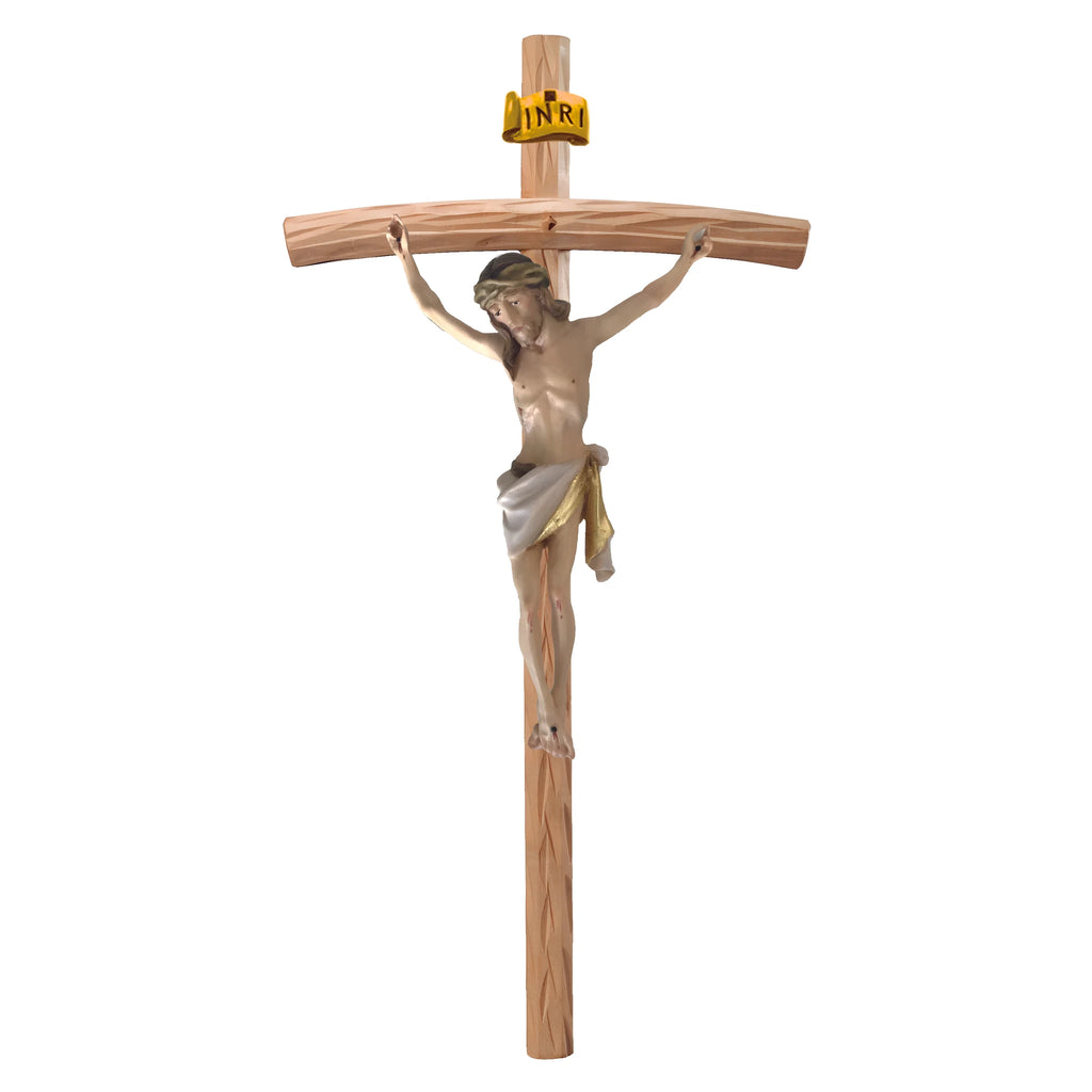 Crucifijo de Madera Tallado a Mano Val Gardena - Cristo Sufriente