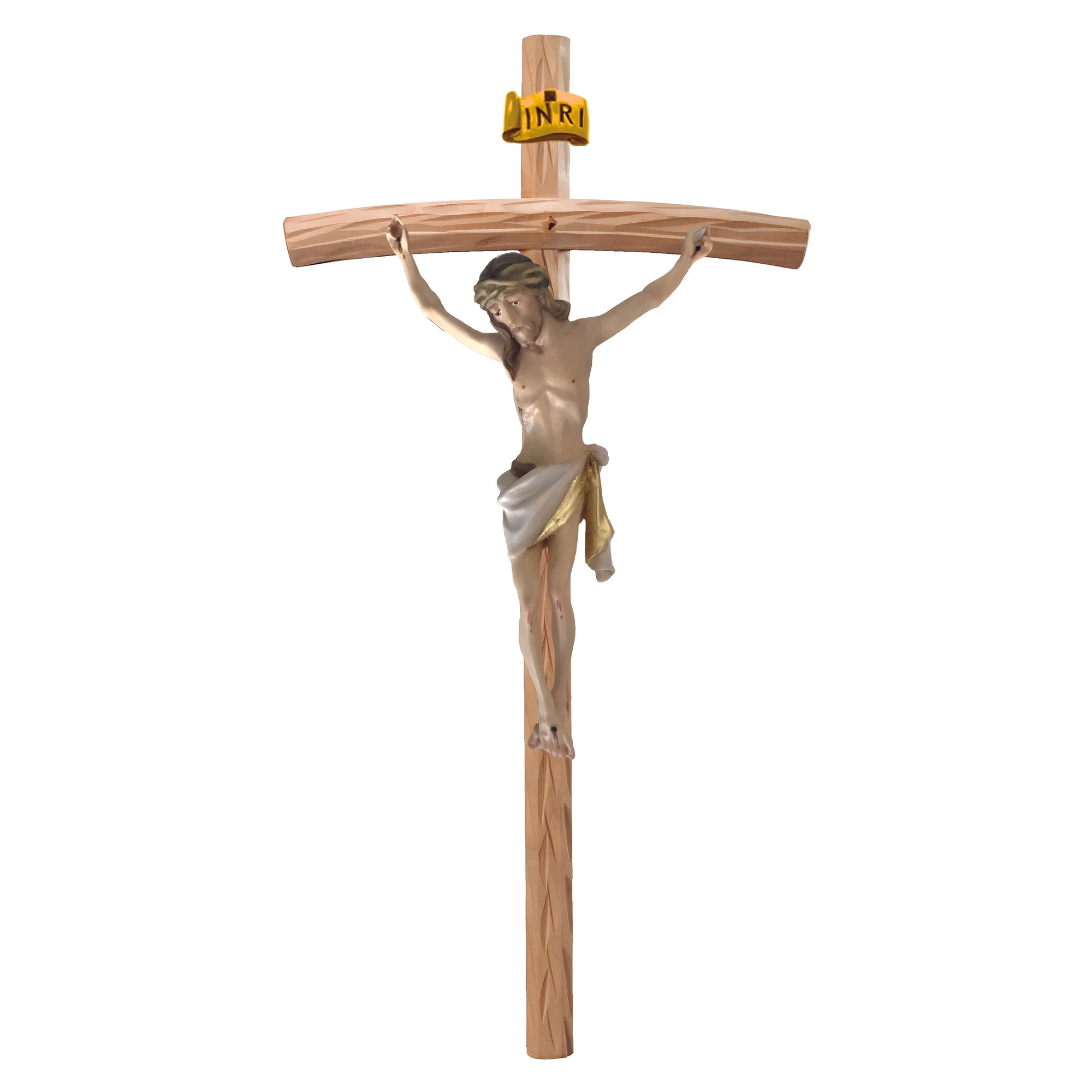 Crocifisso in Legno Scolpito a Mano Val Gardena - Cristo Sofferente