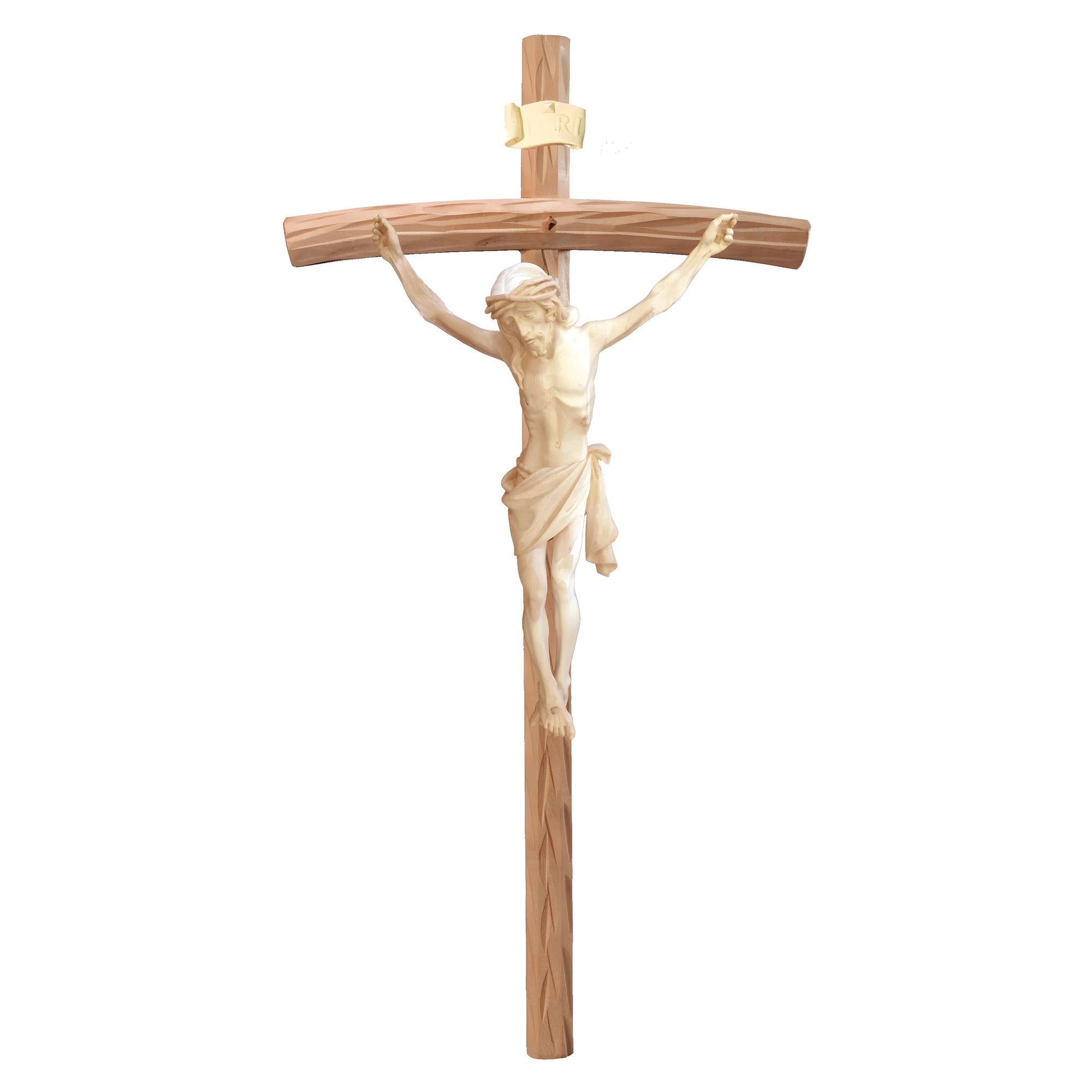 Crucifijo de Madera Tallado a Mano Val Gardena - Cristo Sufriente