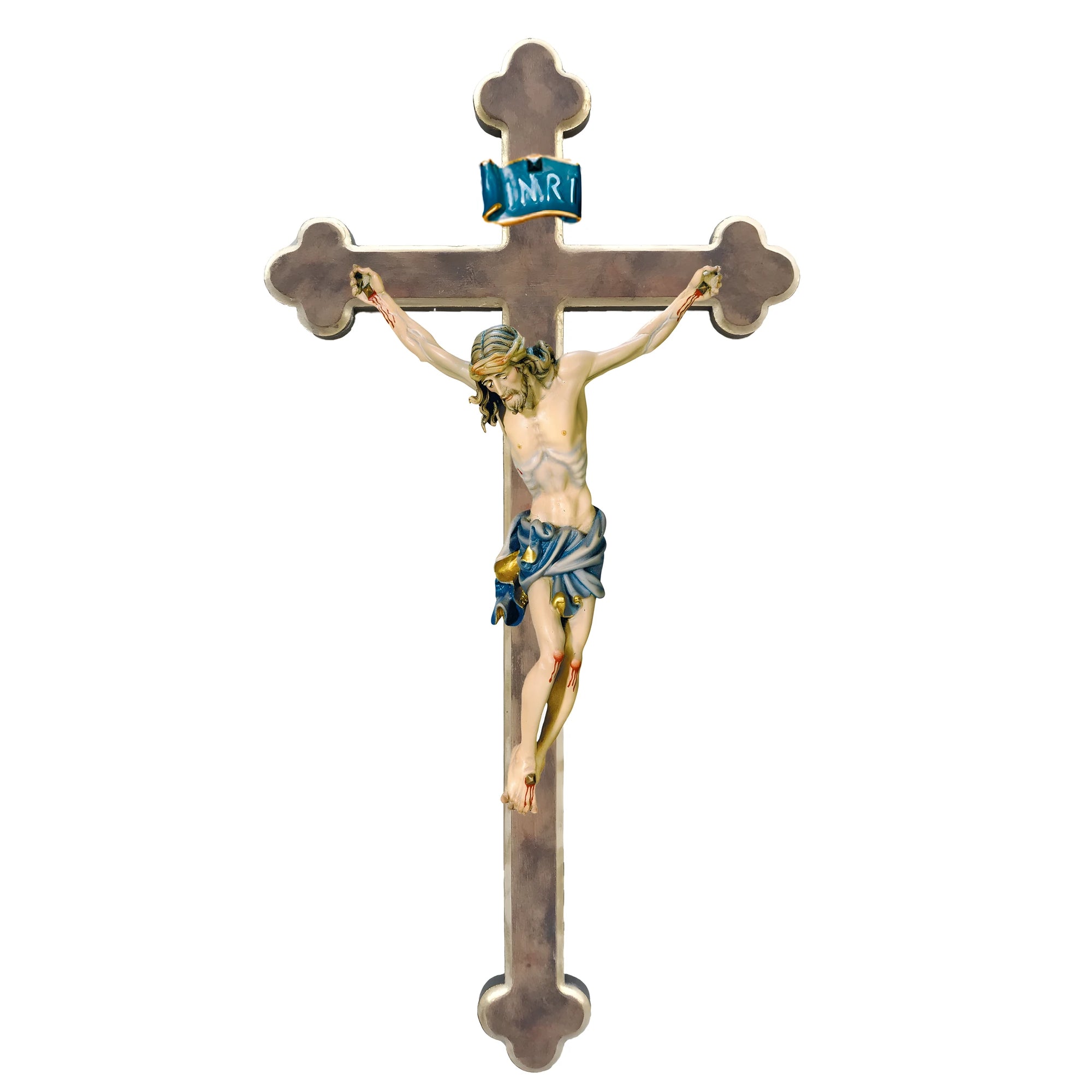 Maple Wooden Crucifix on Baroque Cross, Oil Painted