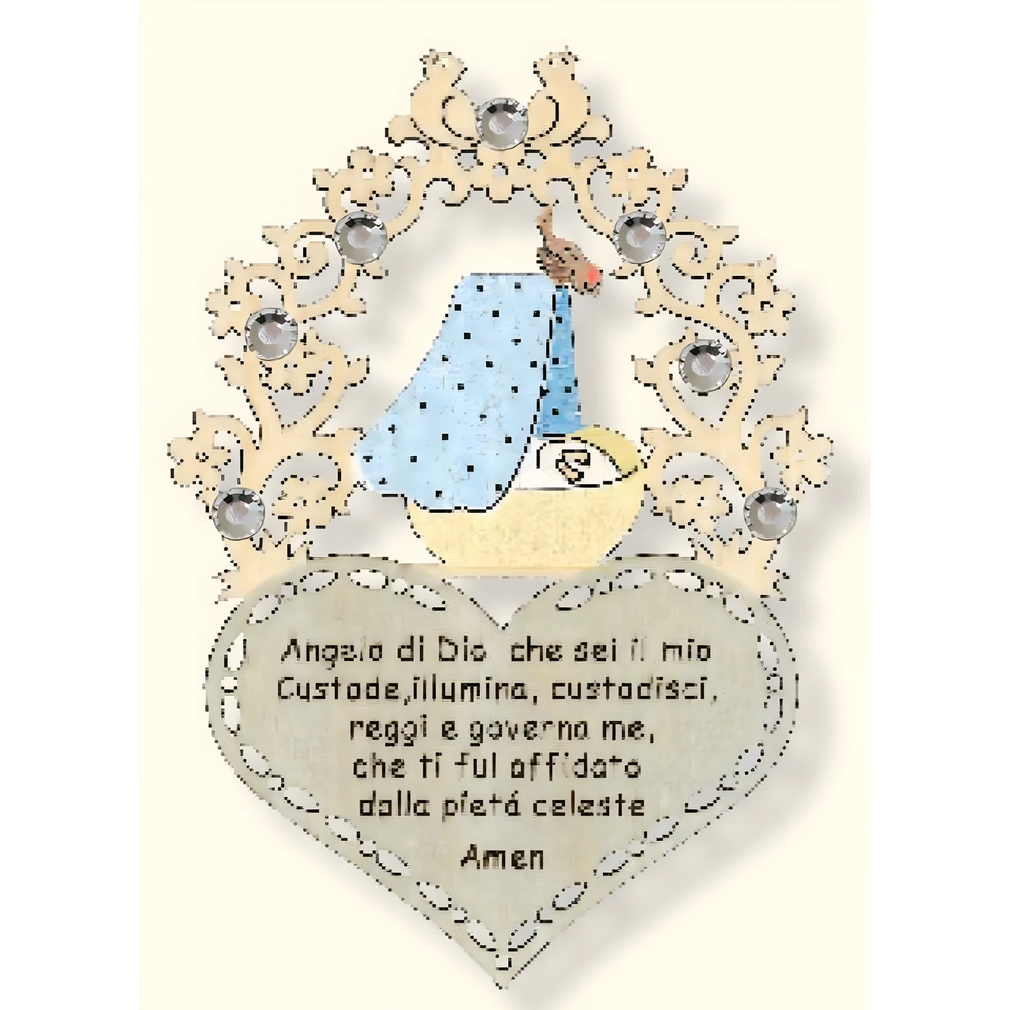 Wooden Crib with Guardian Angel Prayer | 14 cm