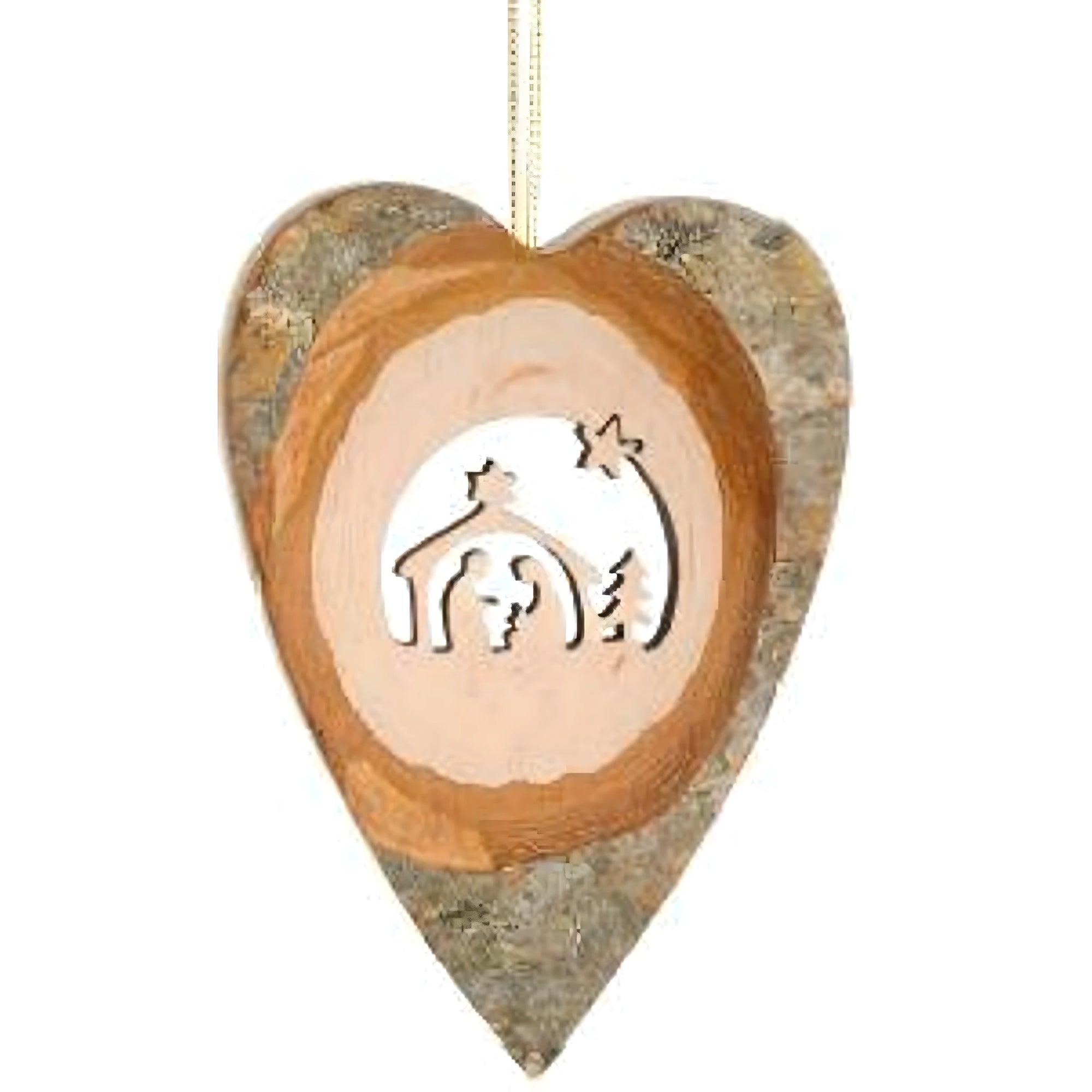Cuore Decorativo Natività Stilizzata in Legno d'Acero della Val Gardena