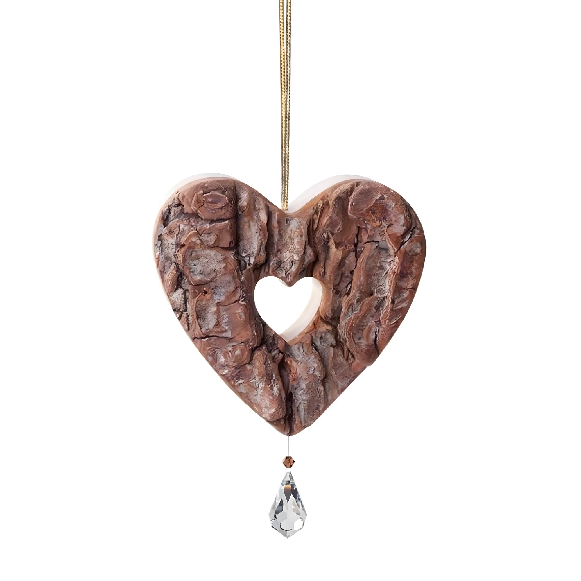 Decorative Pine Wood Heart, Bark and Crystal Effect