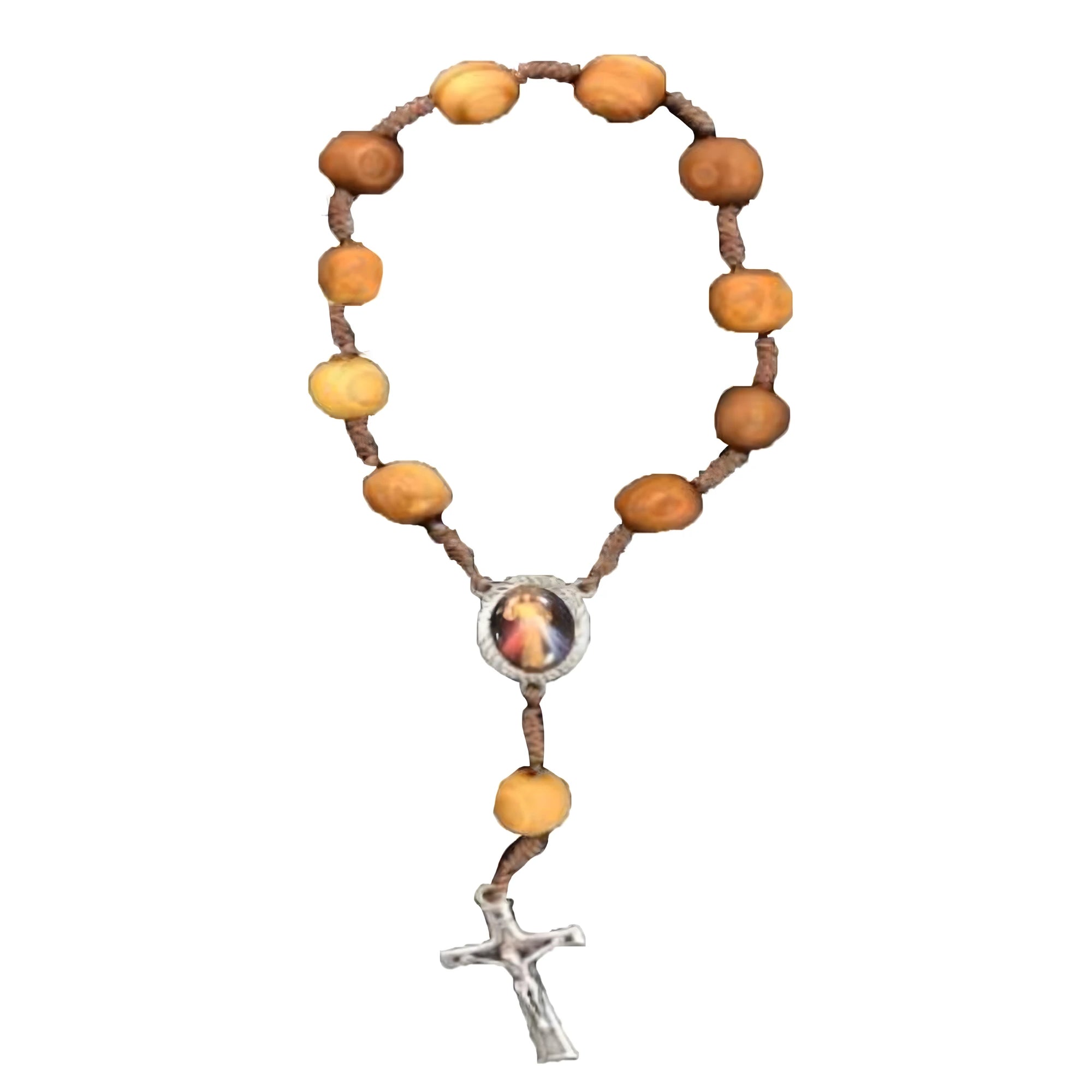 Decina del Rosario in Legno di Olivo con Medaglia della Divina Misericordia
