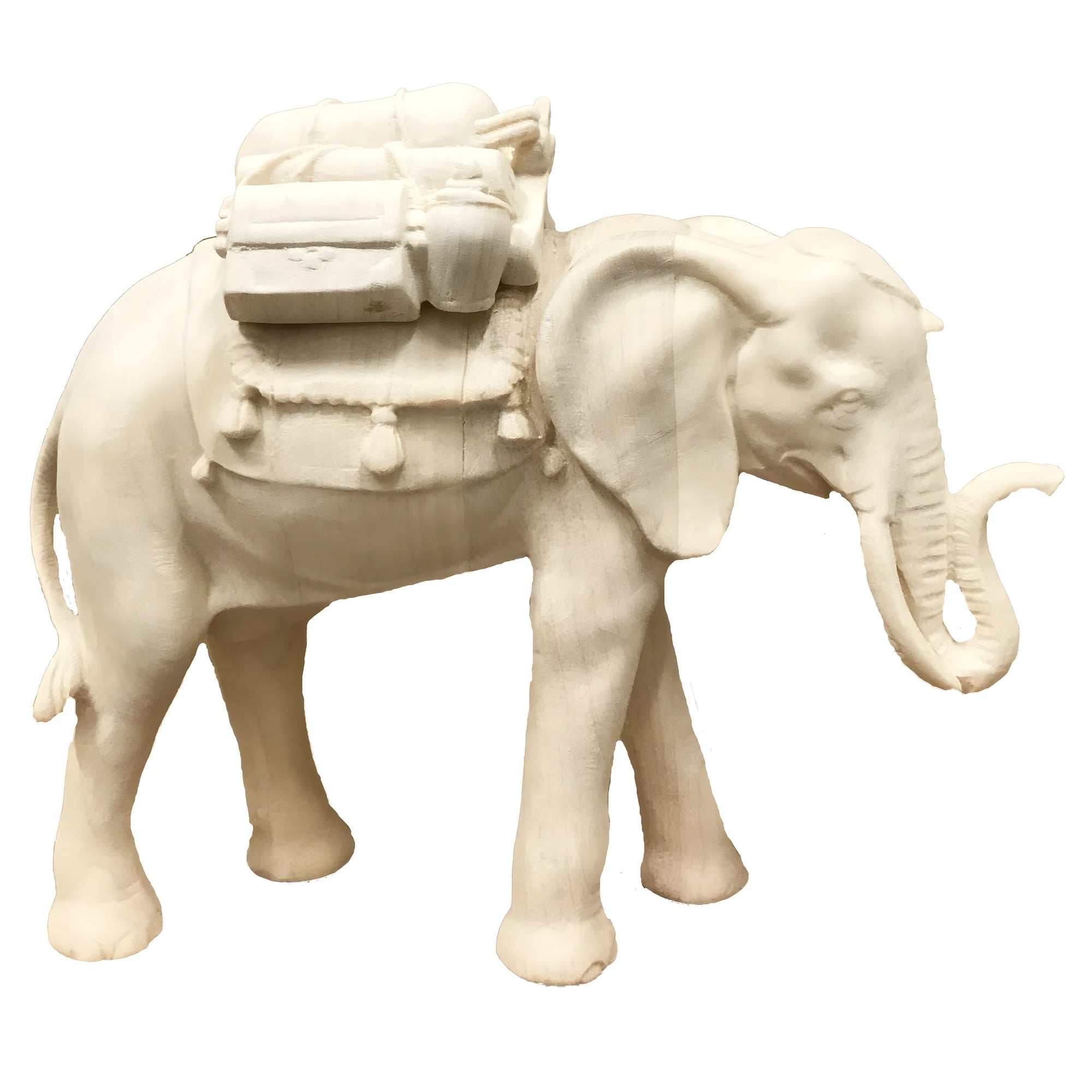Wooden Ceremonial Elephant with Load and Gold Harness | Dolfi Sculpture