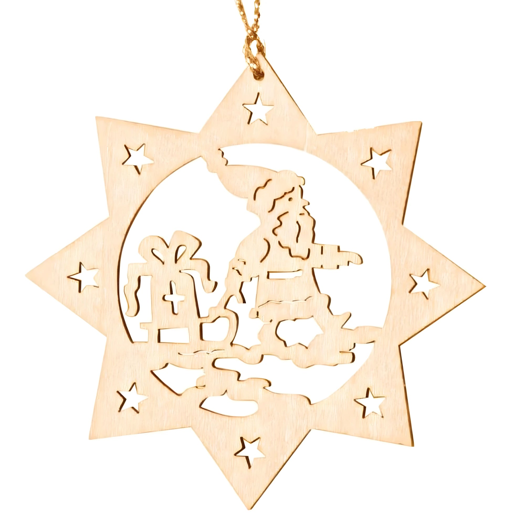 Elegant Maple Wood Christmas Ornament with Carved Santa Claus