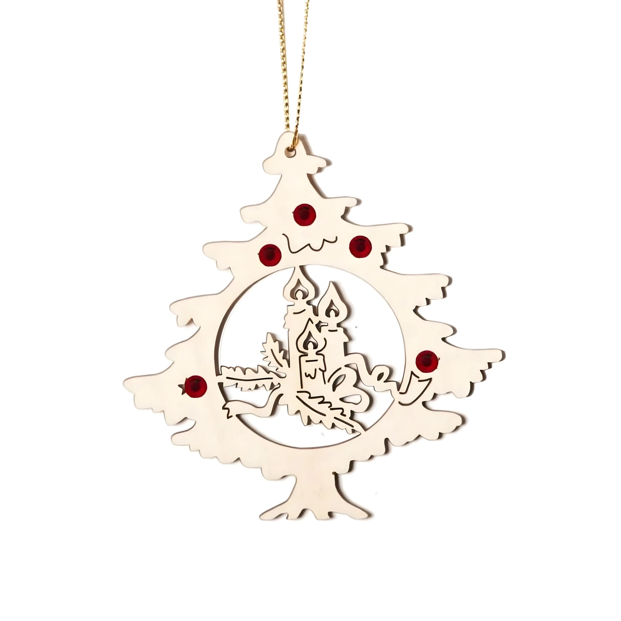 Élégante Décoration d'Arbre de Noël en Bois d'Érable avec Bougies et Cristaux Swarovski