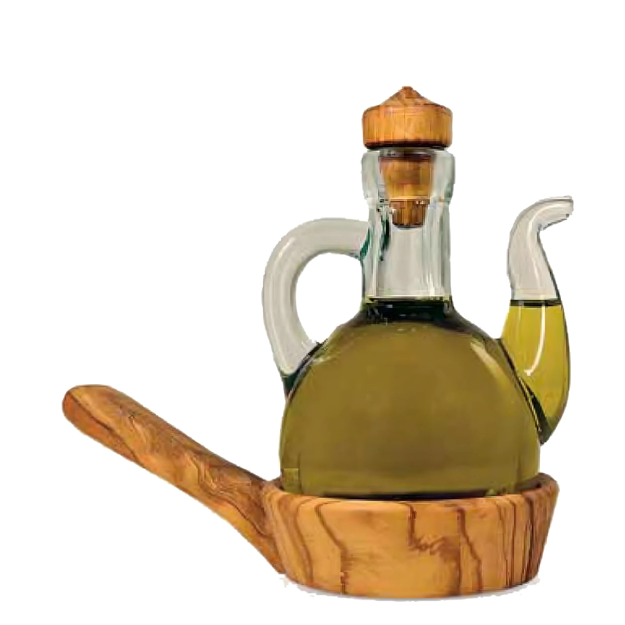 Elegant Dispenser Oil Bottle with Solid Olive Wood Base and Handle