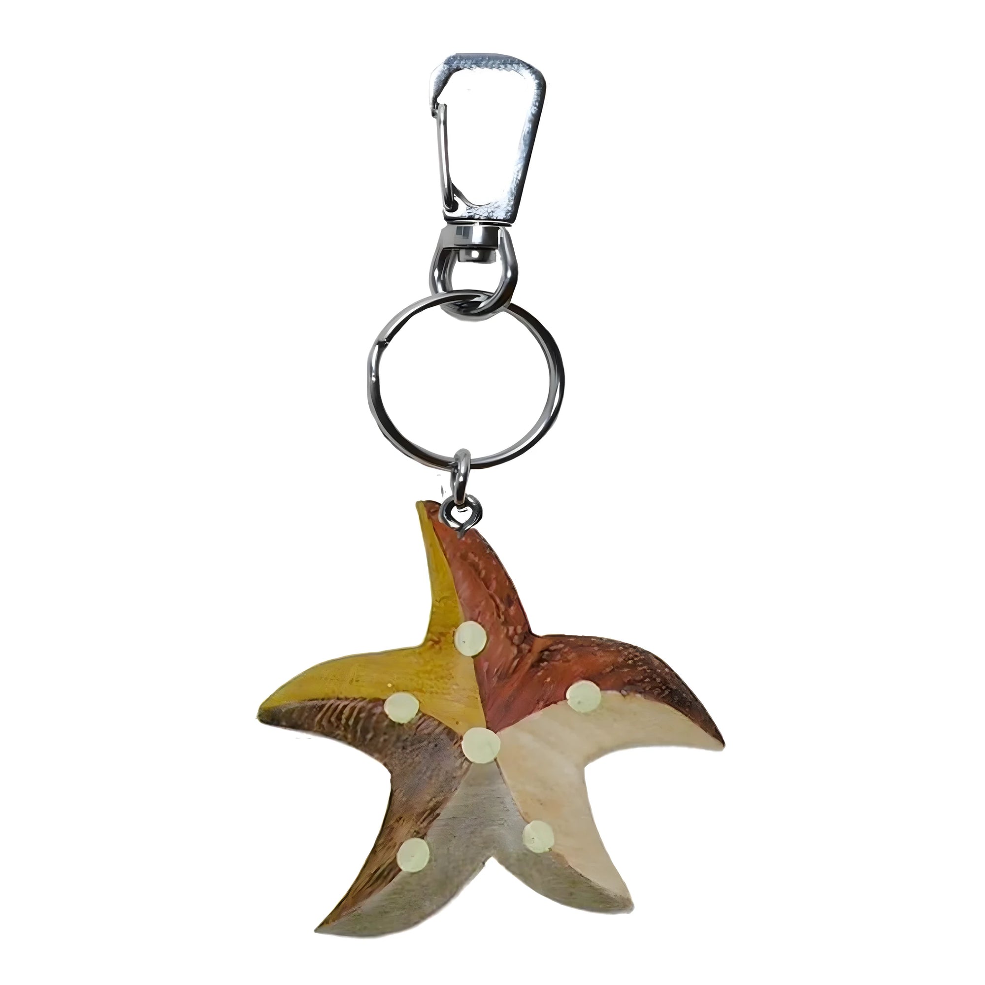 Elegant Hand-Carved Maple Wood Starfish Keychain