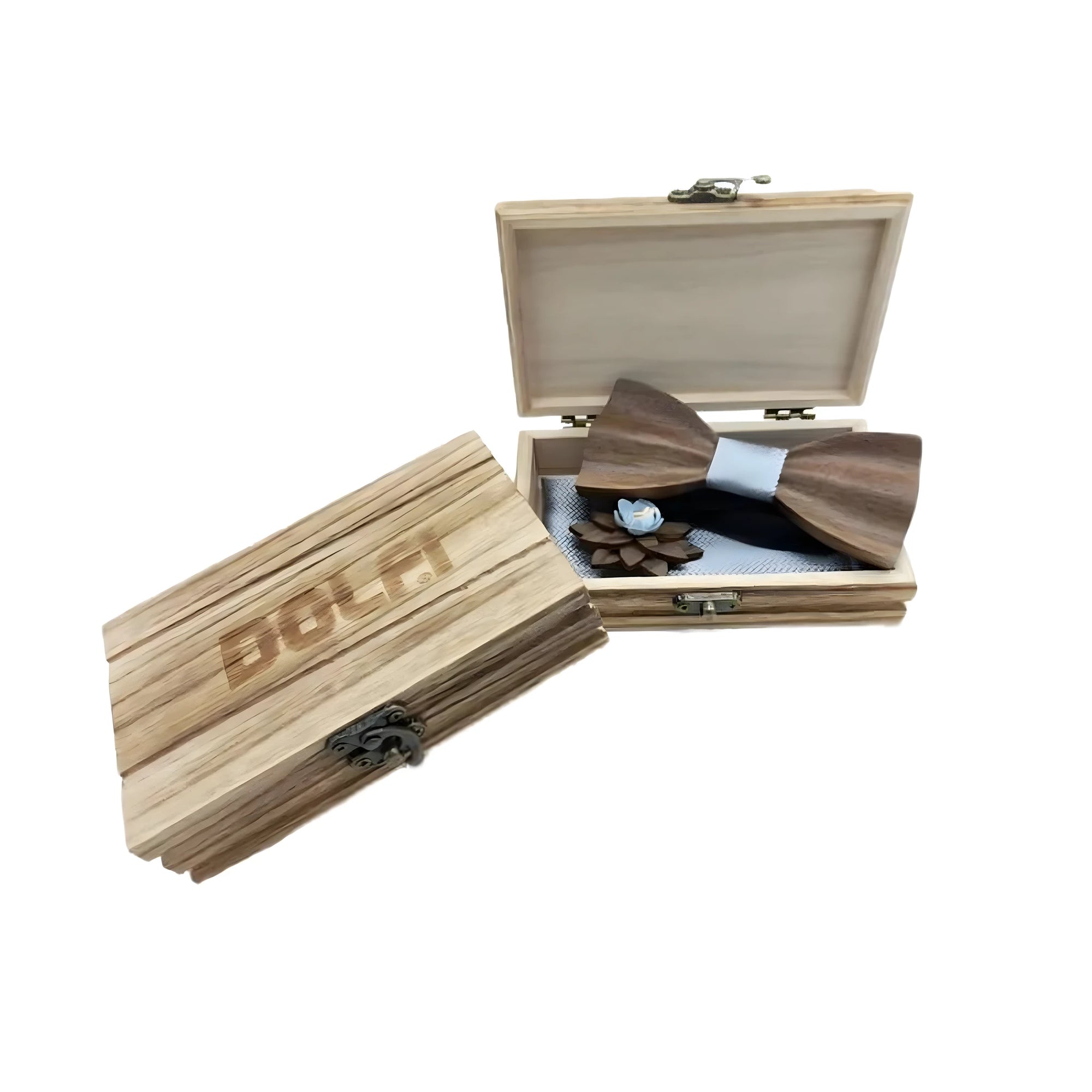 Élégant Ensemble Nœud Papillon en Bois Homme Bleu Clair avec Broches Val Gardena