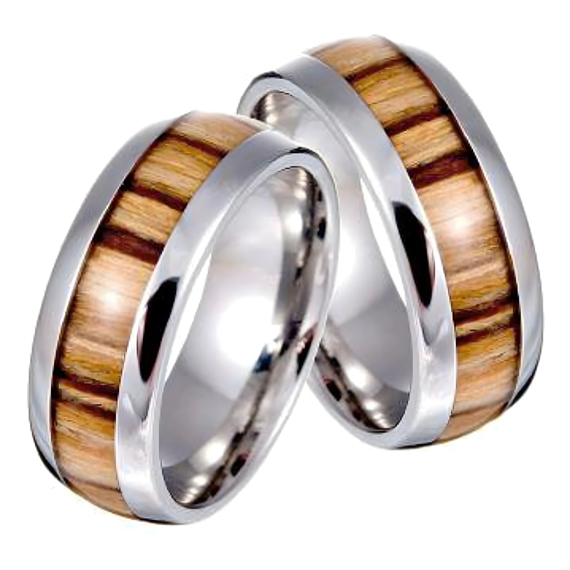 Élégantes Bagues d'Alliance Lui et Elle en Acier et Bois d'Olivier Précieux