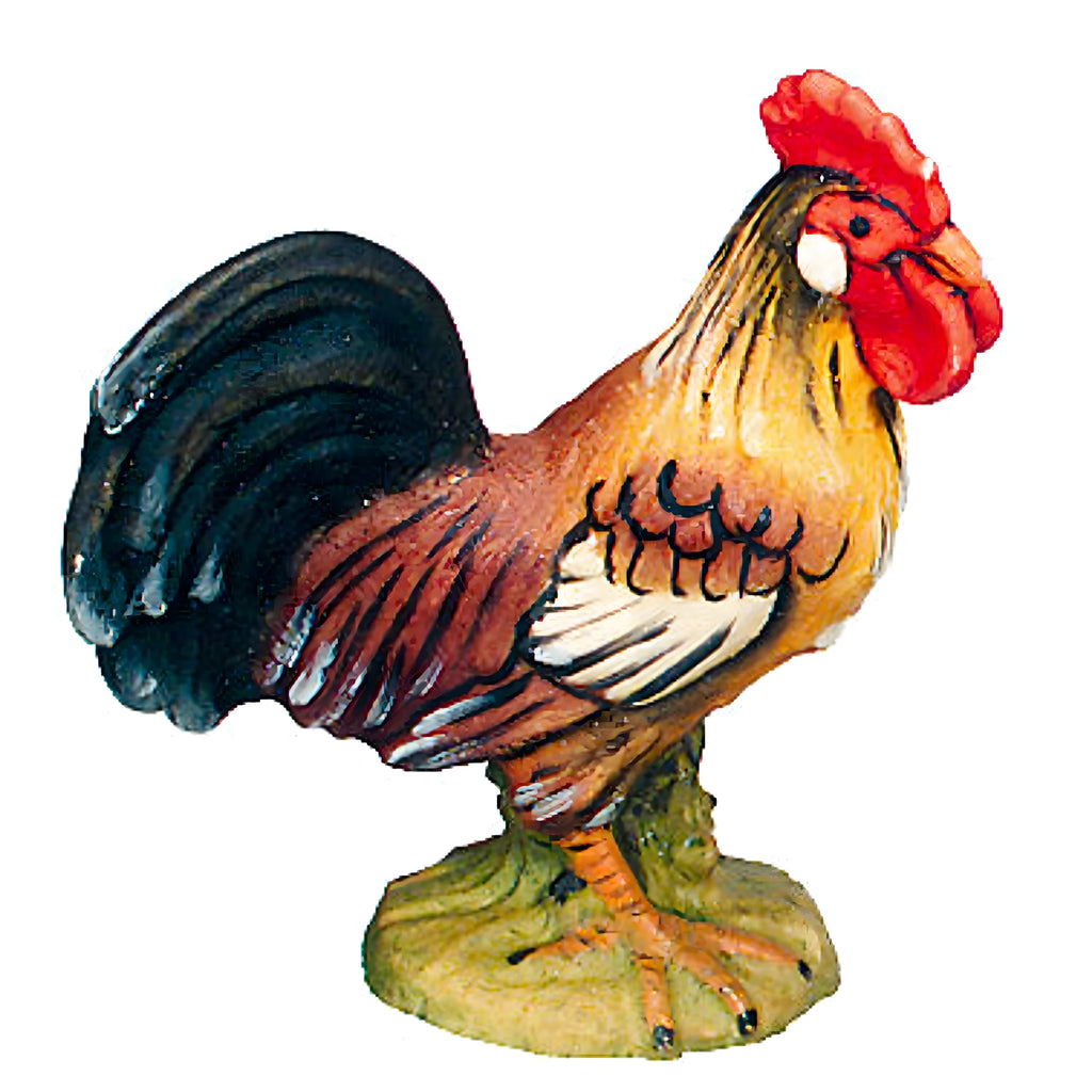 Gallo in Legno d'Acero Scolpito in Val Gardena