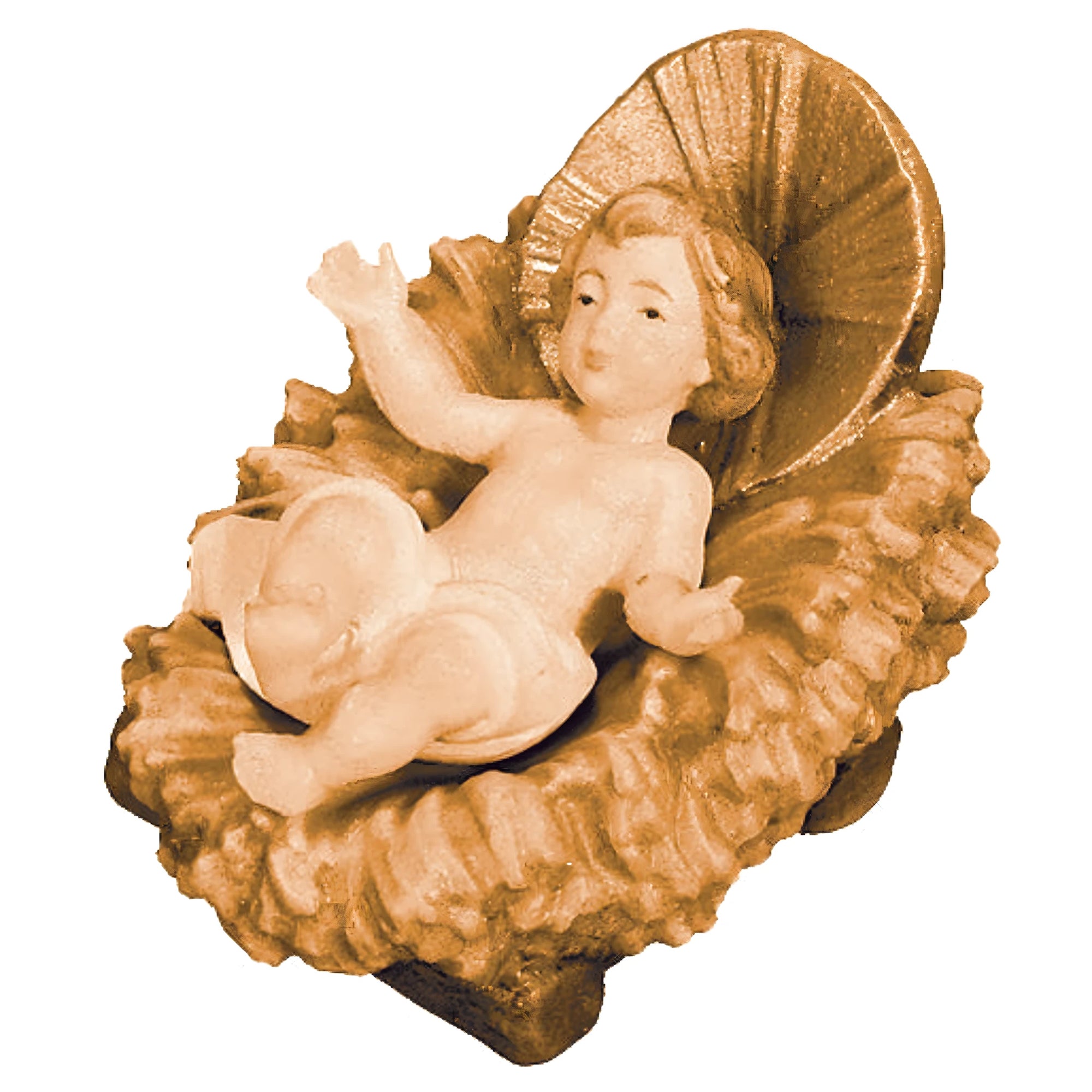 Jésus Enfant Couché dans un Berceau de Paille - Sculpture Artisanale en Bois d'Érable