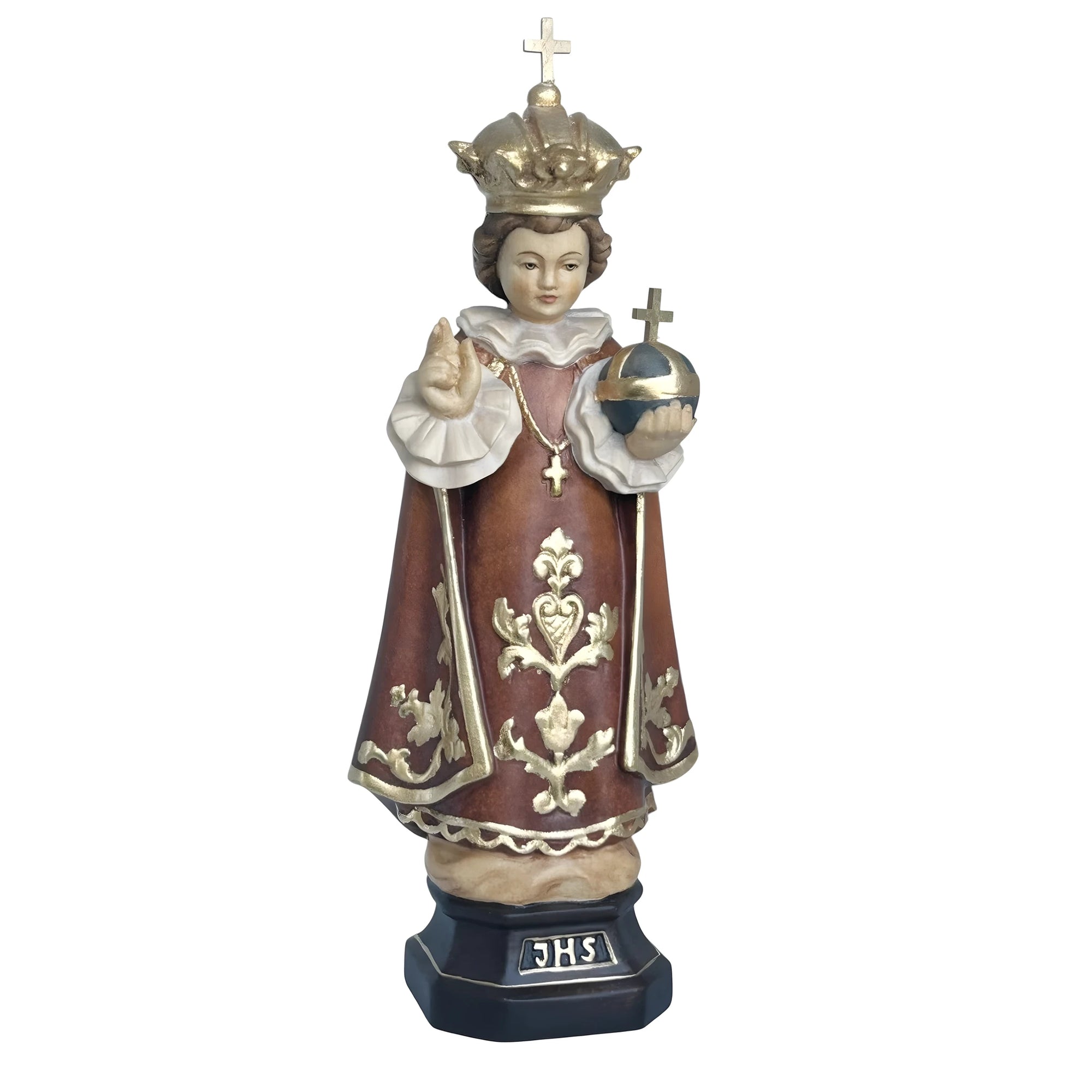 Gesù Bambino di Praga Statua in Legno Policromo Scolpito a Mano