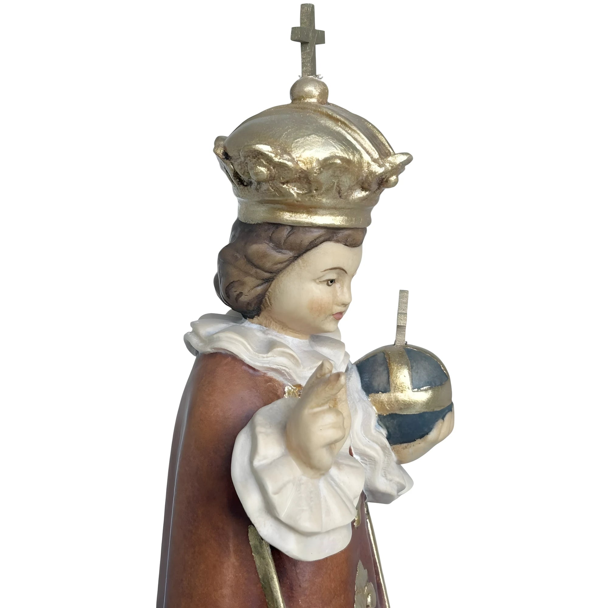 Gesù Bambino di Praga Statua in Legno Policromo Scolpito a Mano