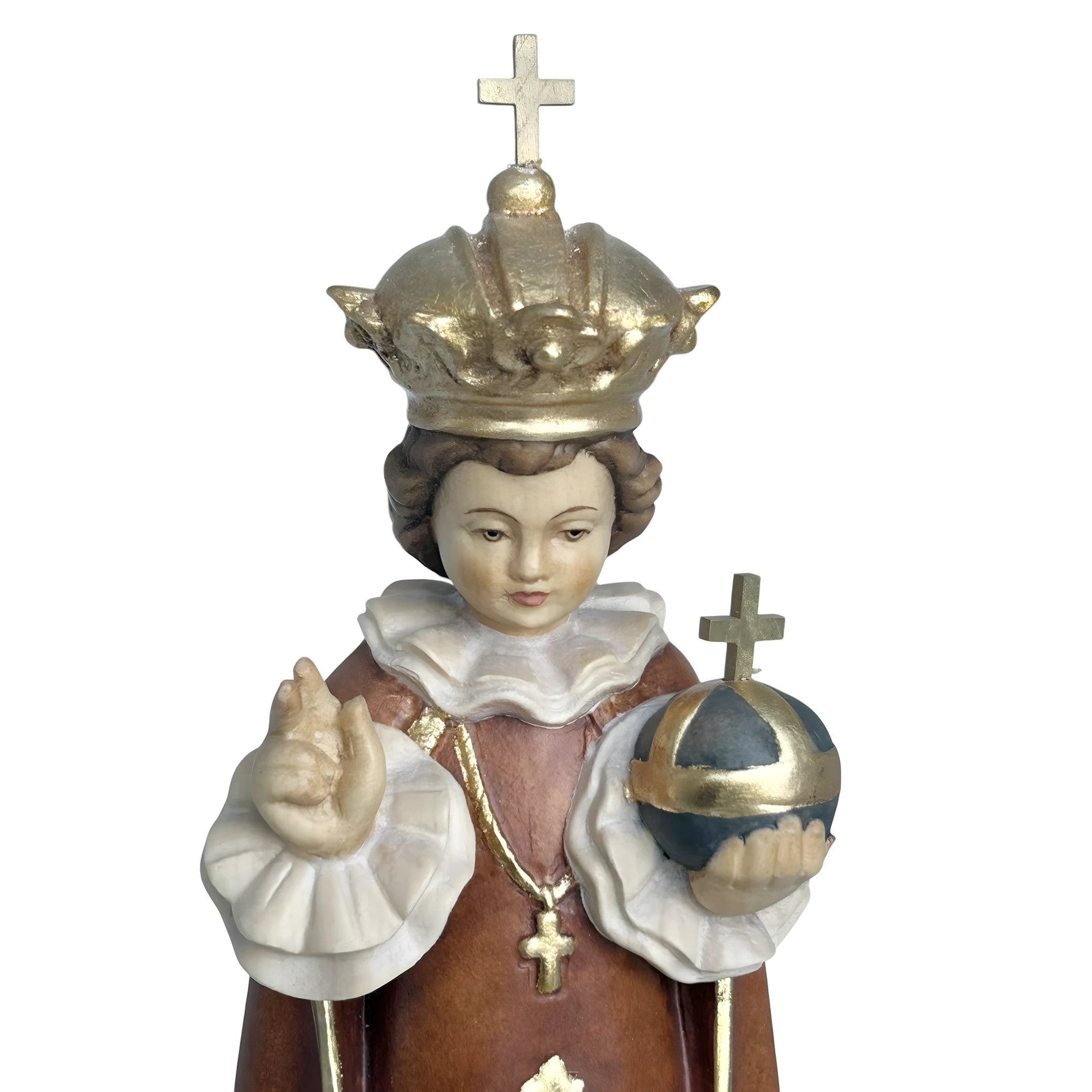 Gesù Bambino di Praga Statua in Legno Policromo Scolpito a Mano