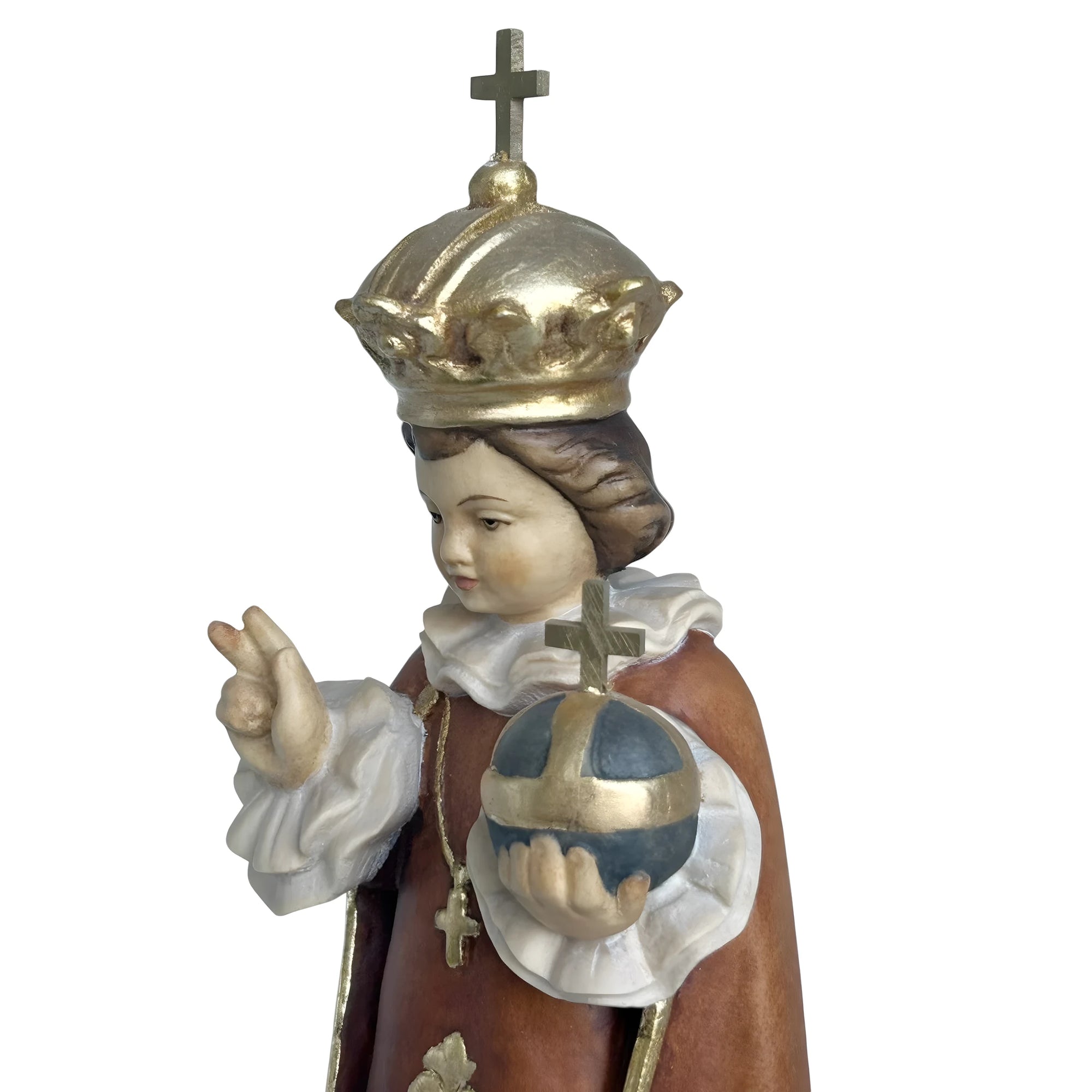 Gesù Bambino di Praga Statua in Legno Policromo Scolpito a Mano