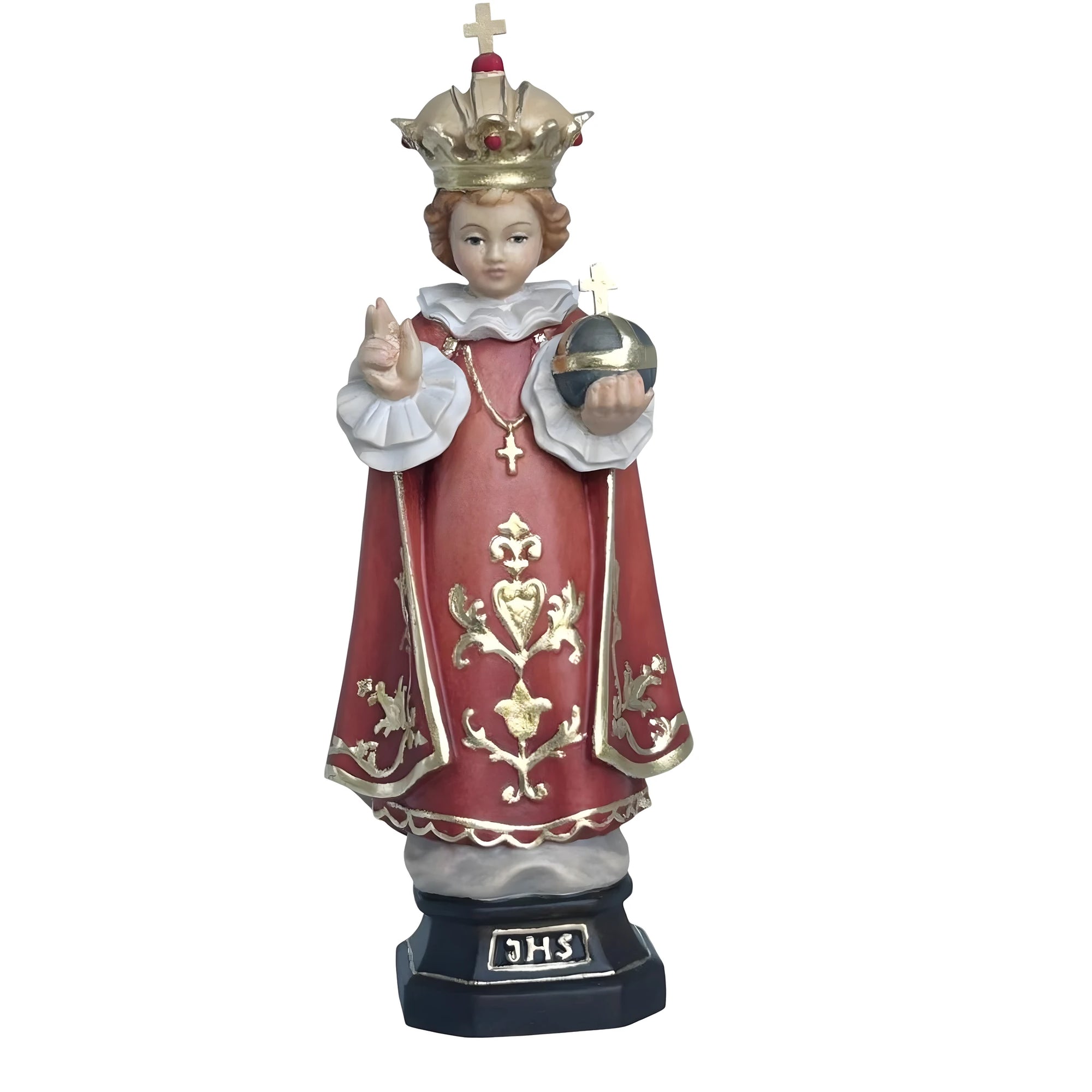 Gesù Bambino di Praga Statua in Legno Policromo Scolpito a Mano