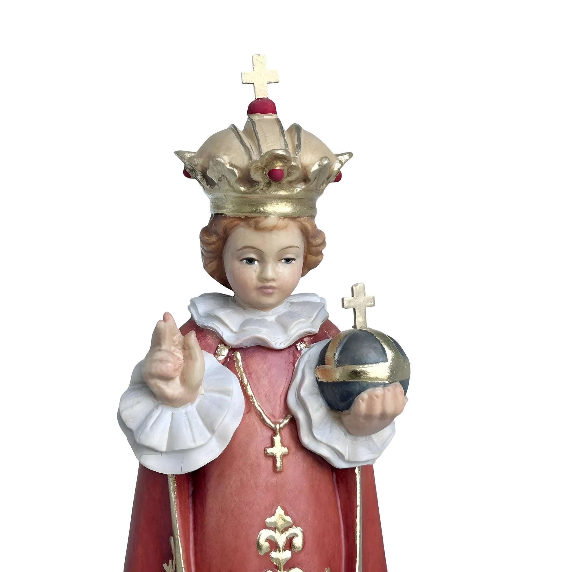 Gesù Bambino di Praga Statua in Legno Policromo Scolpito a Mano