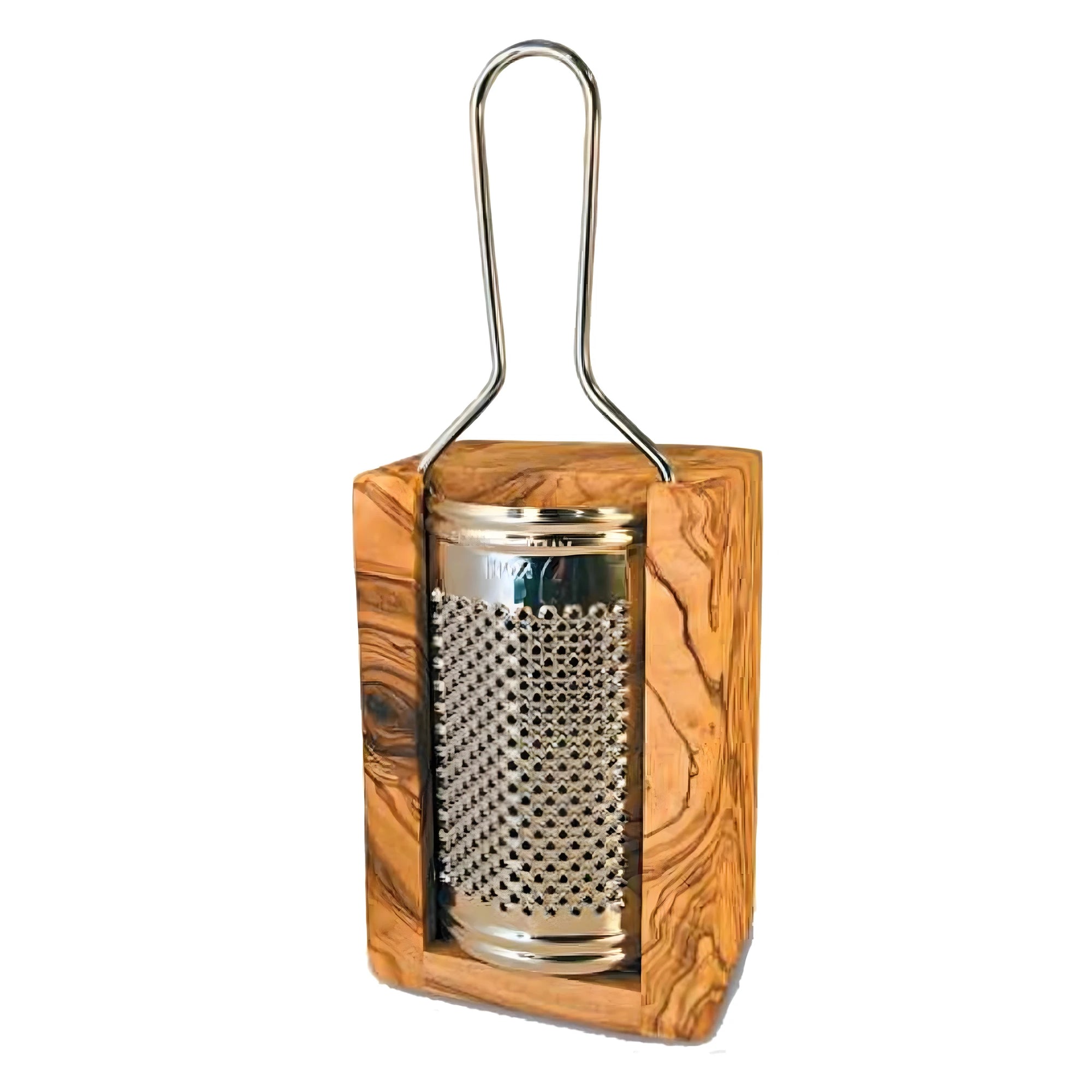 Artisanal Cylindrical Grater with Solid Olive Wood Base
