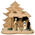 Grupo Sagrada Família de presépio estilizado em madeira de bordo | Dolfi Val Gardena