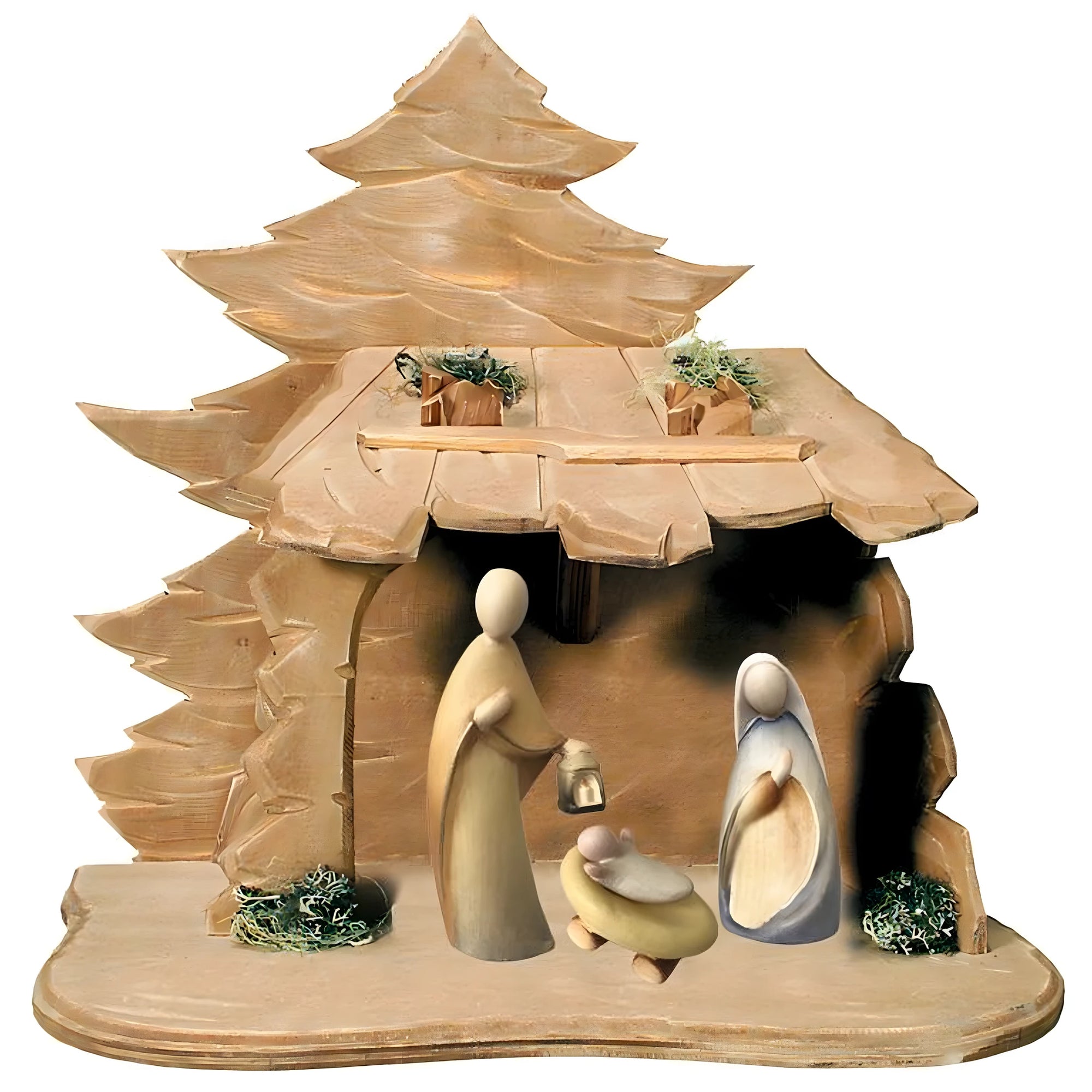 Holy Family with Stable wood carved - color