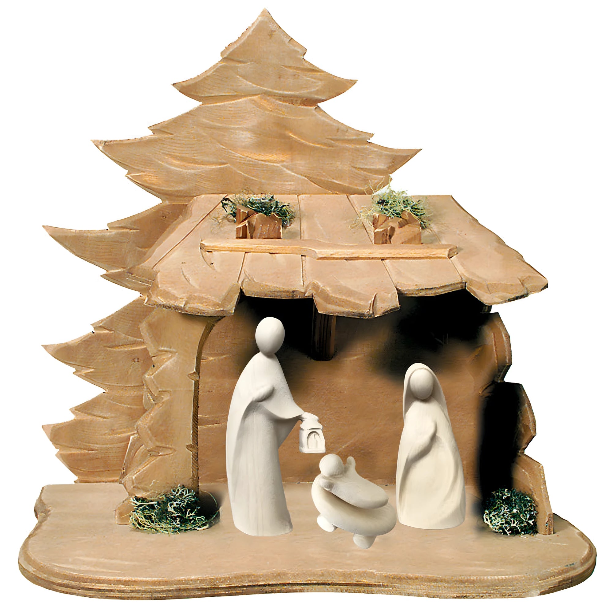 Holy Family with Stable wood carved - color