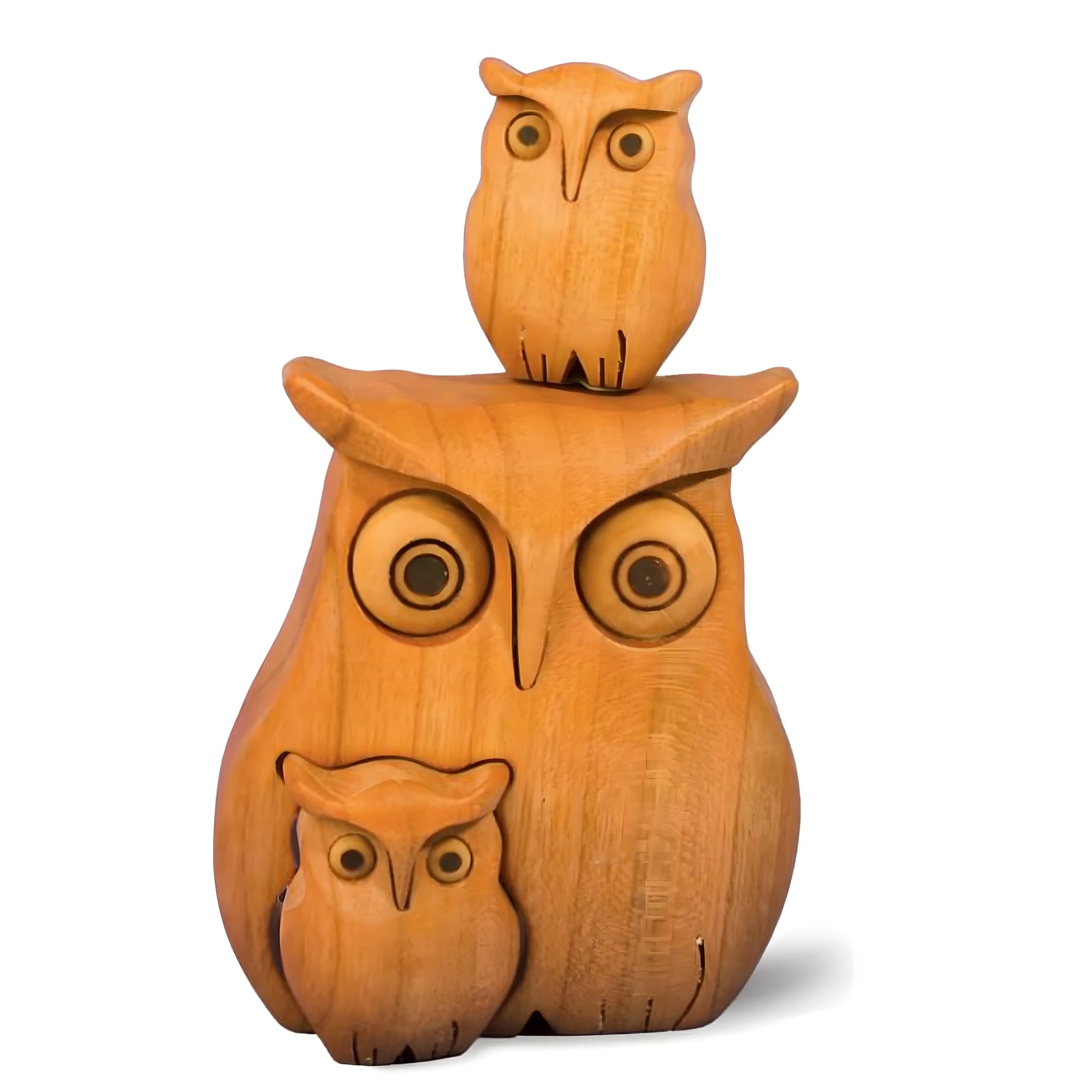 Maple Wood Owls Group: Val Gardena Artisan Sculpture