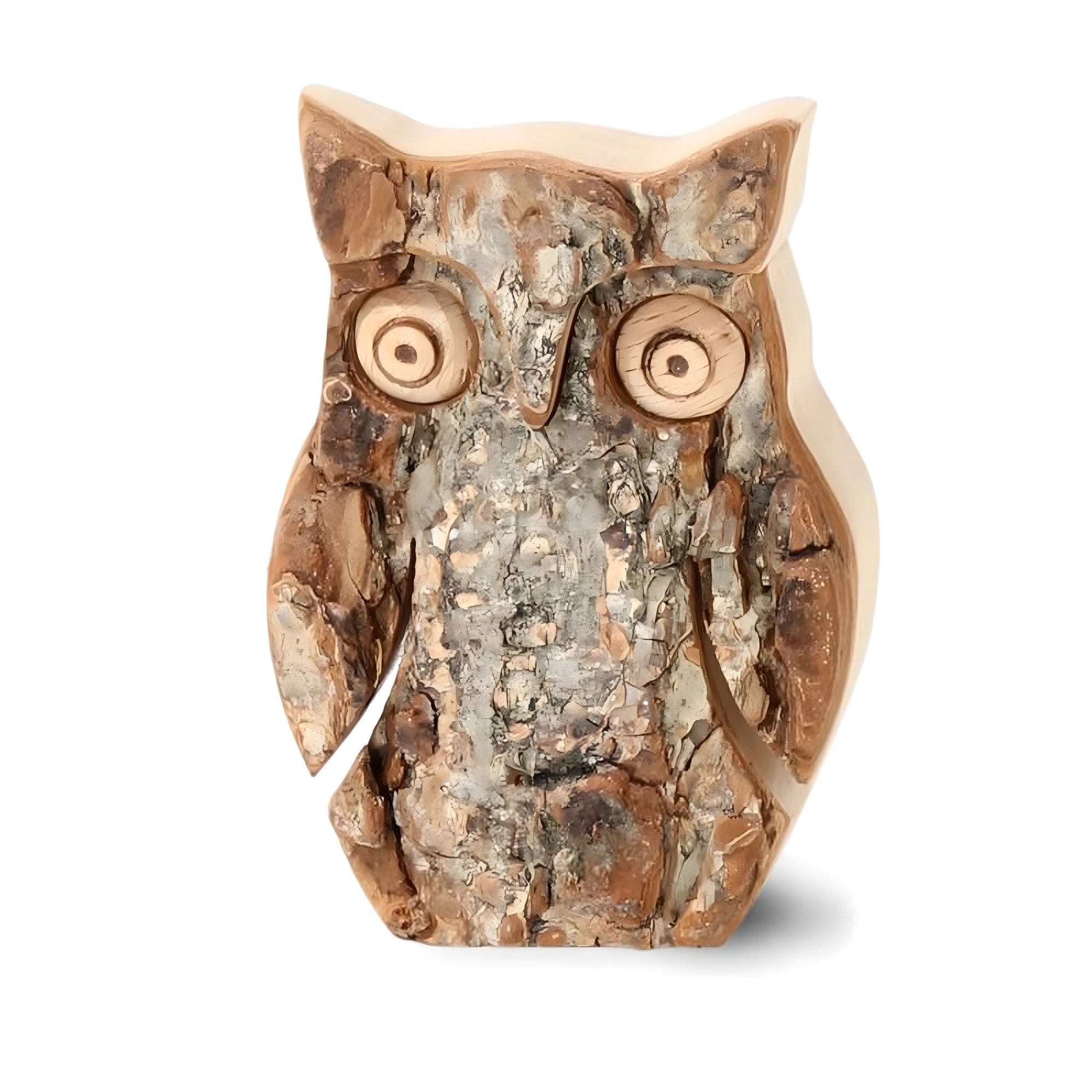 Stylized Owl in Wood and Natural Bark from Val Gardena 6.5 cm
