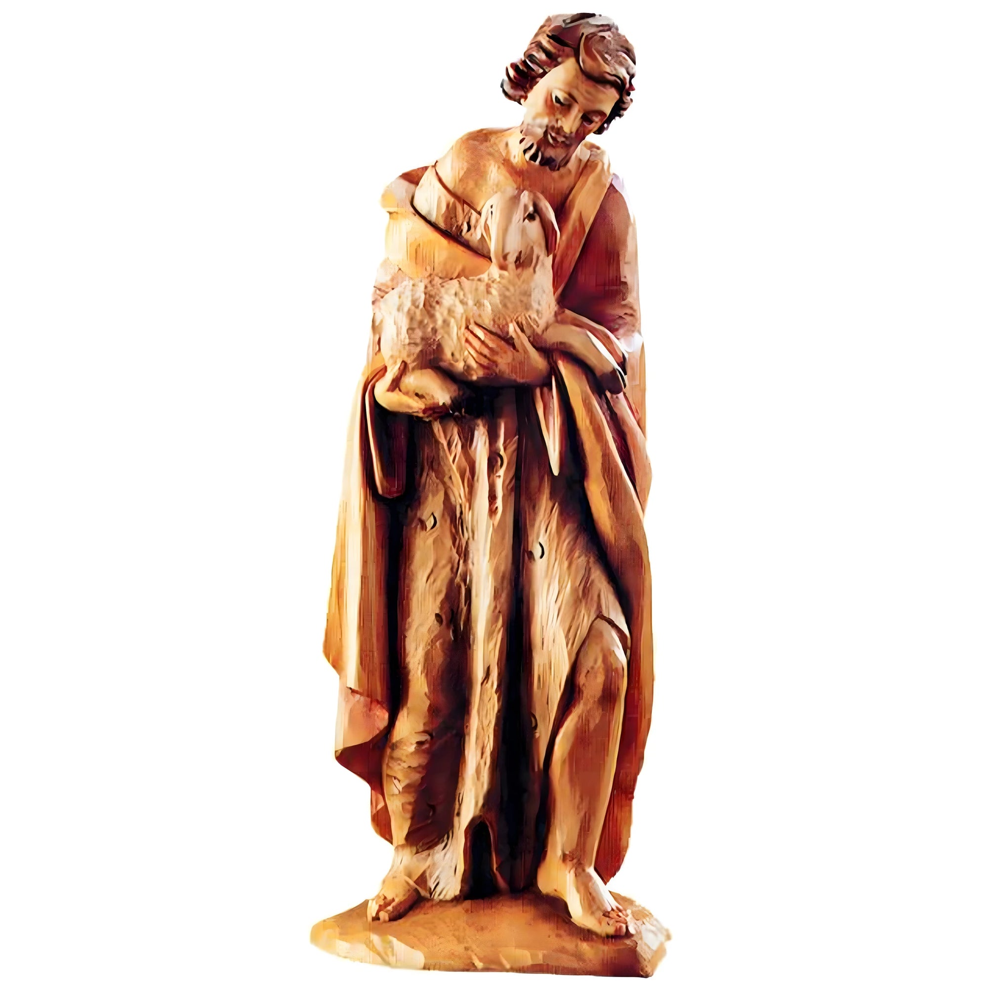 The Good Shepherd with Lamb, Wood Carving from Val Gardena