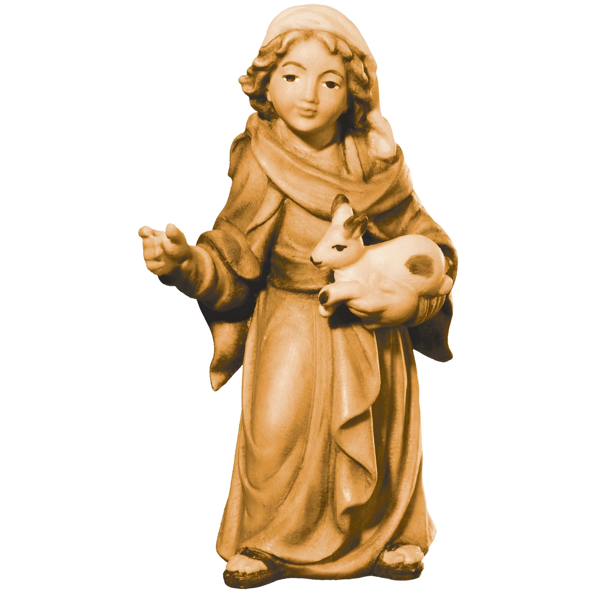 La Joven Pastora con Conejo en Madera de Val Gardena