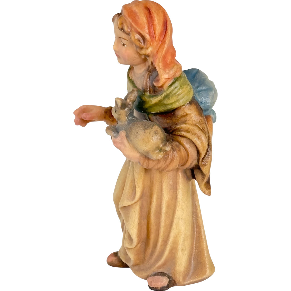 Młoda Pasterka z Królikiem z Drewna Val Gardeny