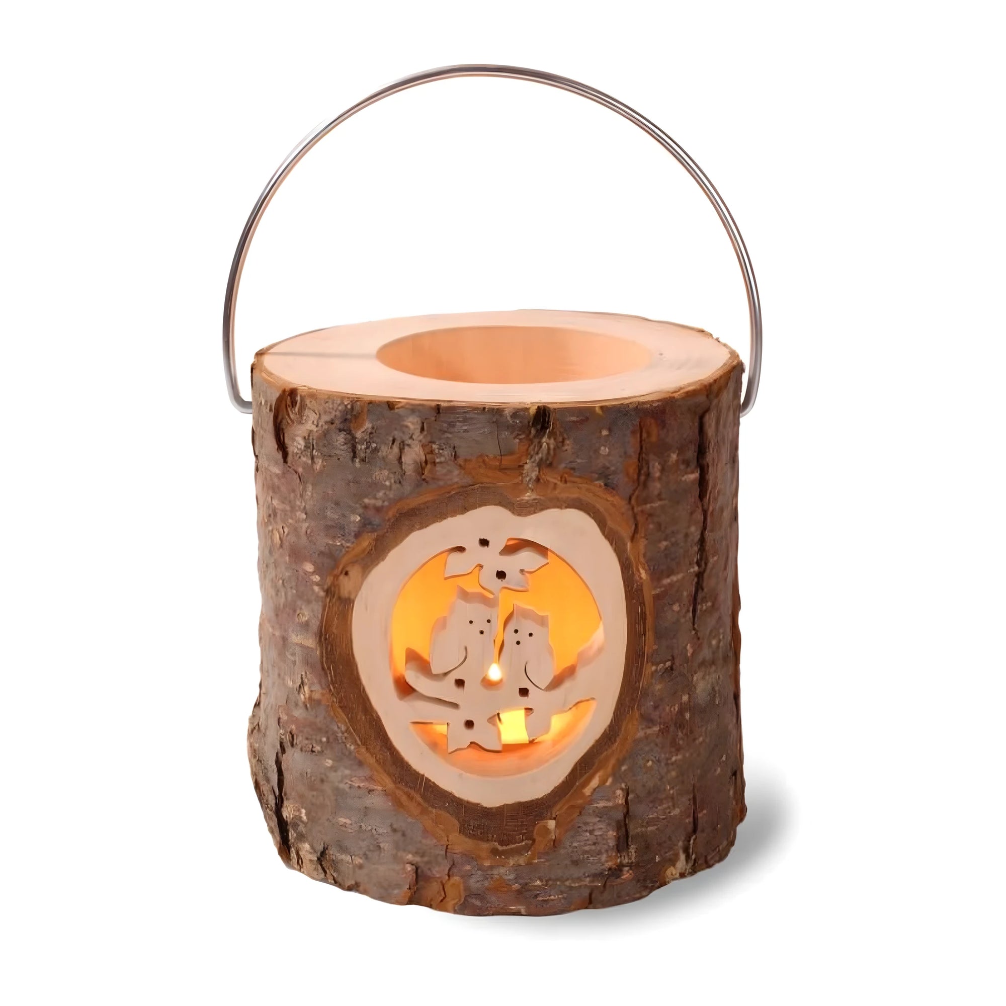 Handcrafted Natural Maple Wood Lantern | Woodland Birds Theme