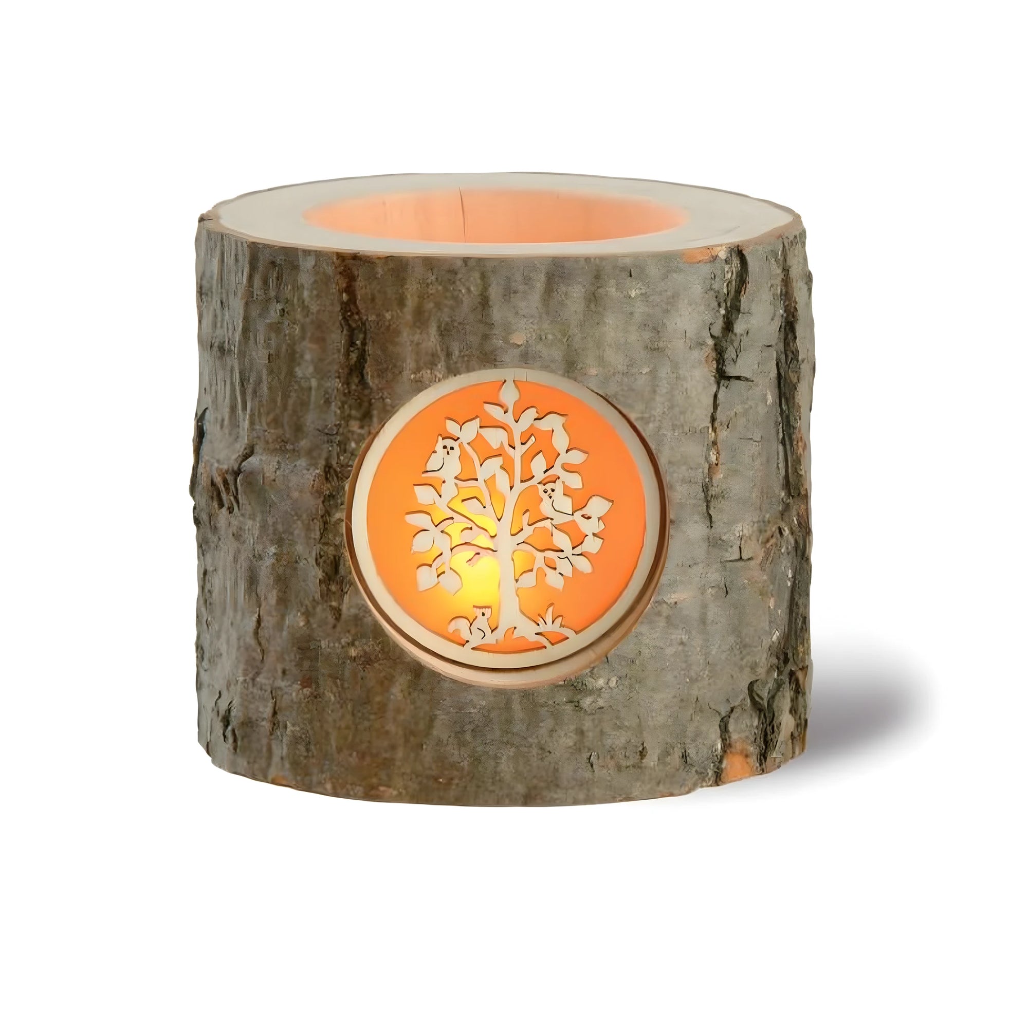 Artistic Natural Wood Lantern with Tree of Life Carving