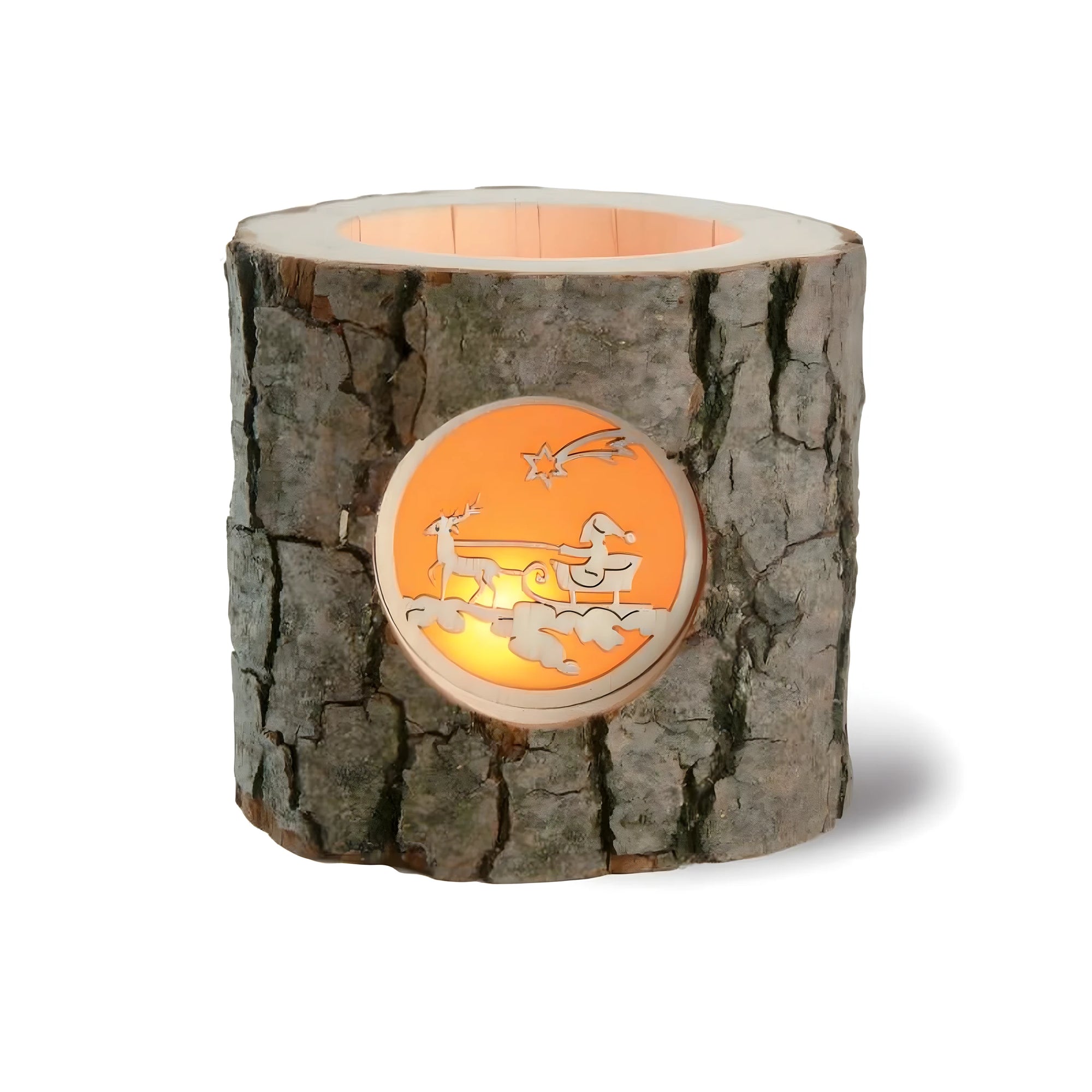 Candle Holder Lantern in Log with Christmas Scene Val Gardena
