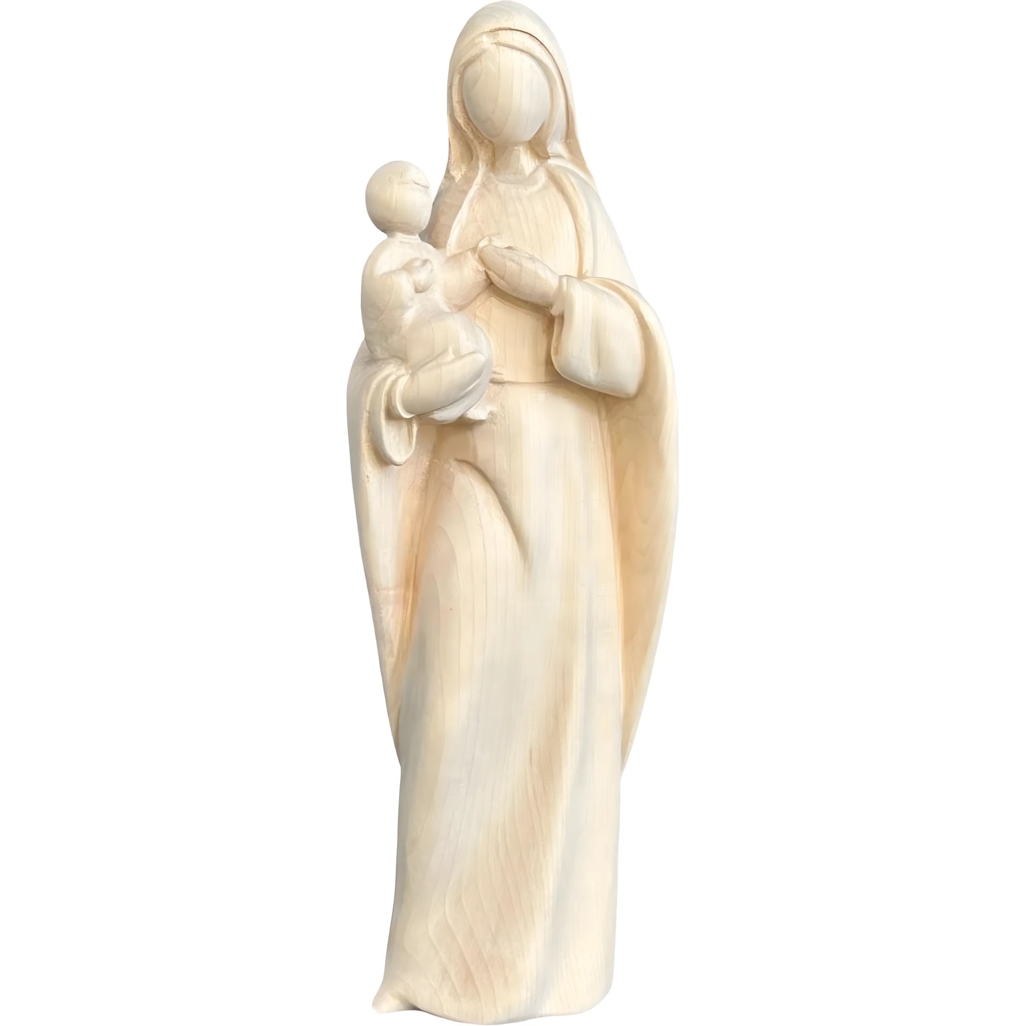 Modern Madonna with Child, Val Gardena Artisanal Wood Sculpture