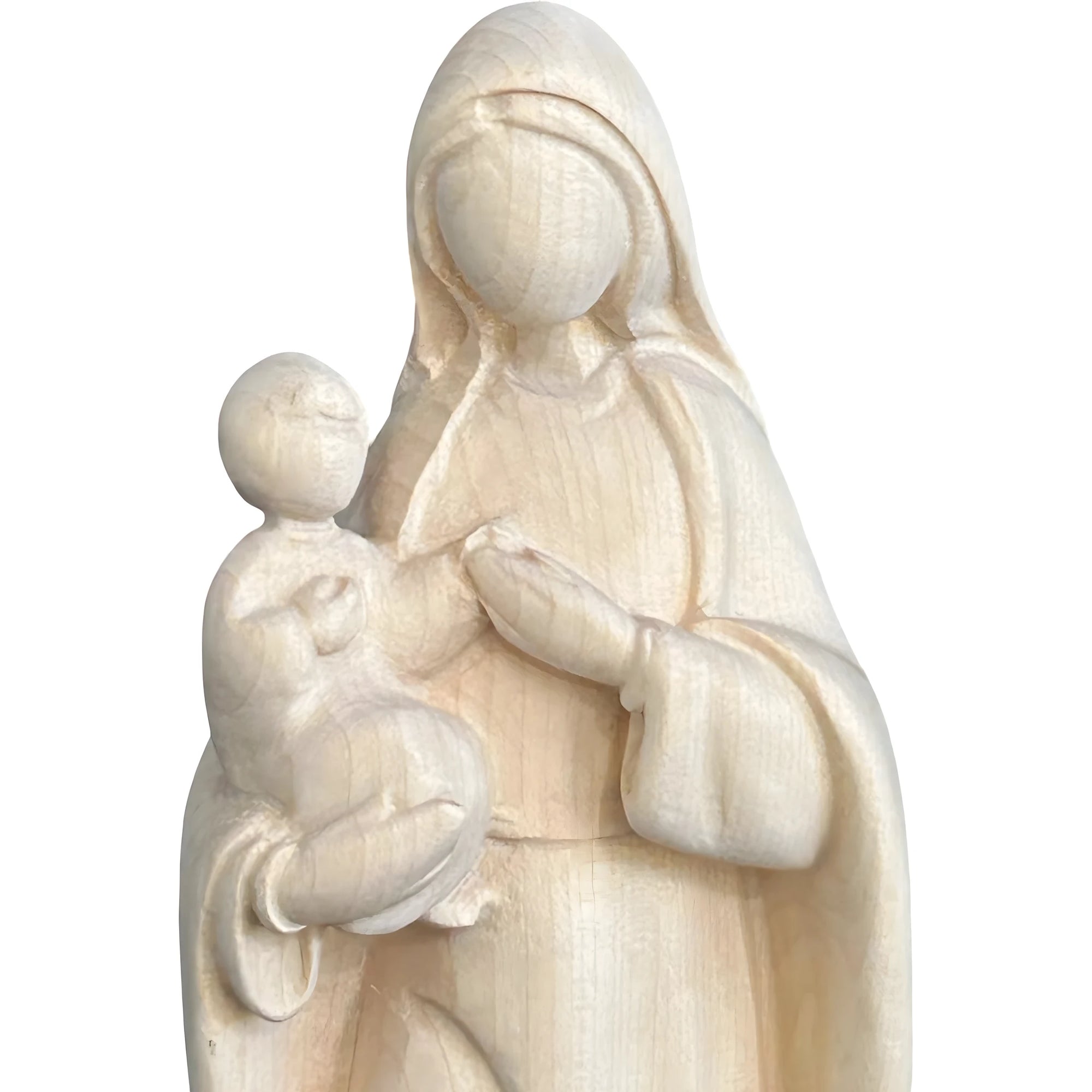 Modern Madonna with Child, Val Gardena Artisanal Wood Sculpture