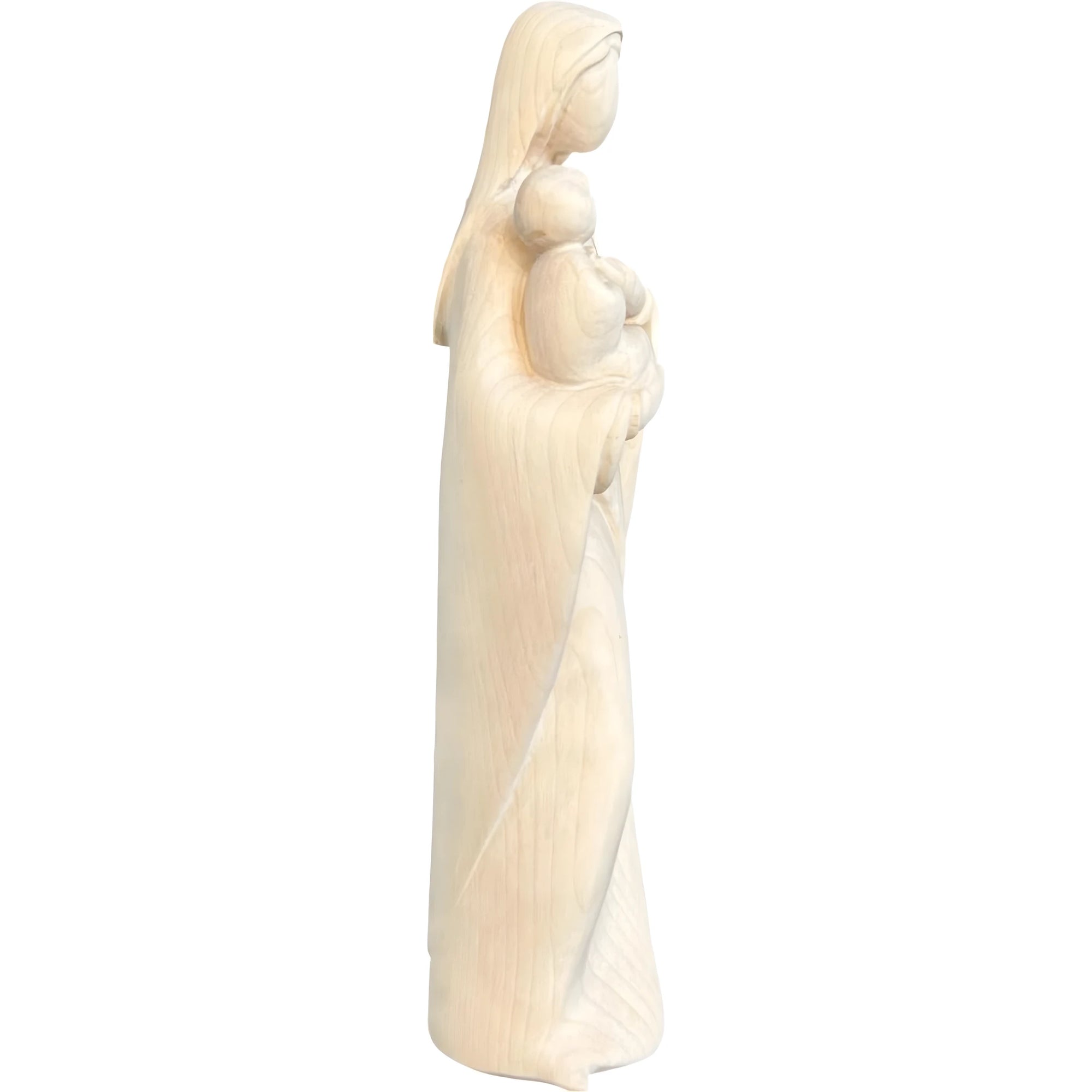Modern Madonna with Child, Val Gardena Artisanal Wood Sculpture