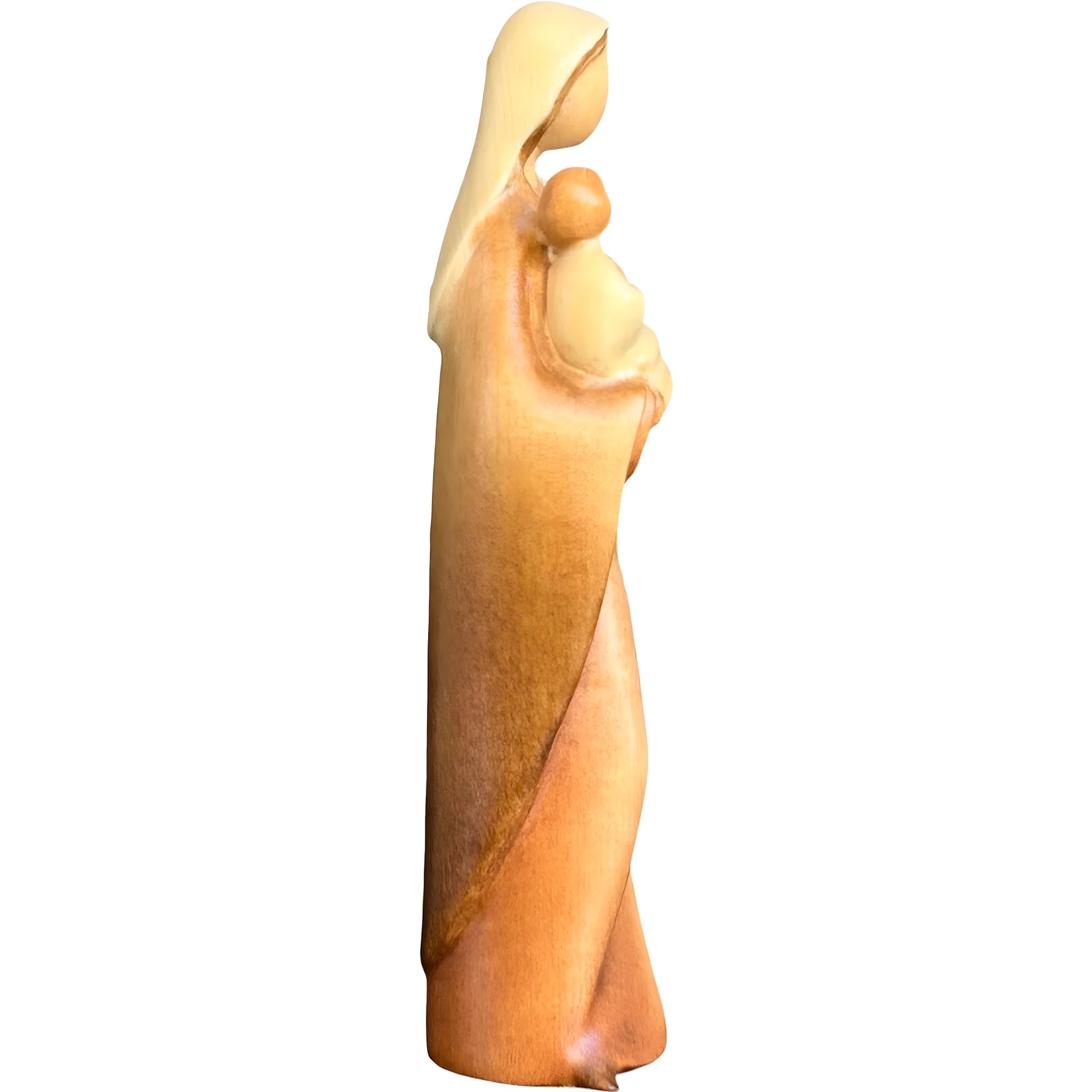 Modern Madonna with Child, Val Gardena Artisanal Wood Sculpture
