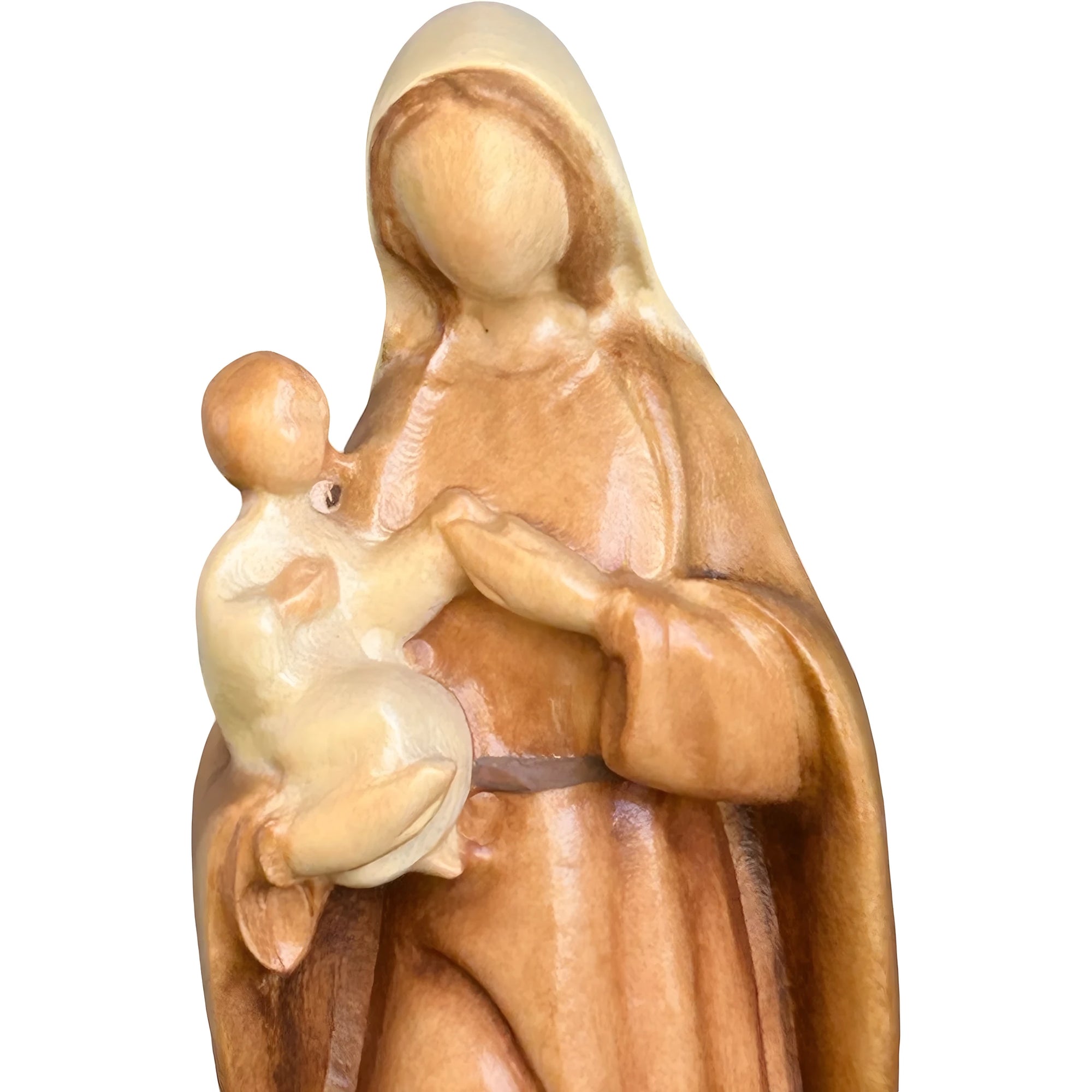 Modern Madonna with Child, Val Gardena Artisanal Wood Sculpture