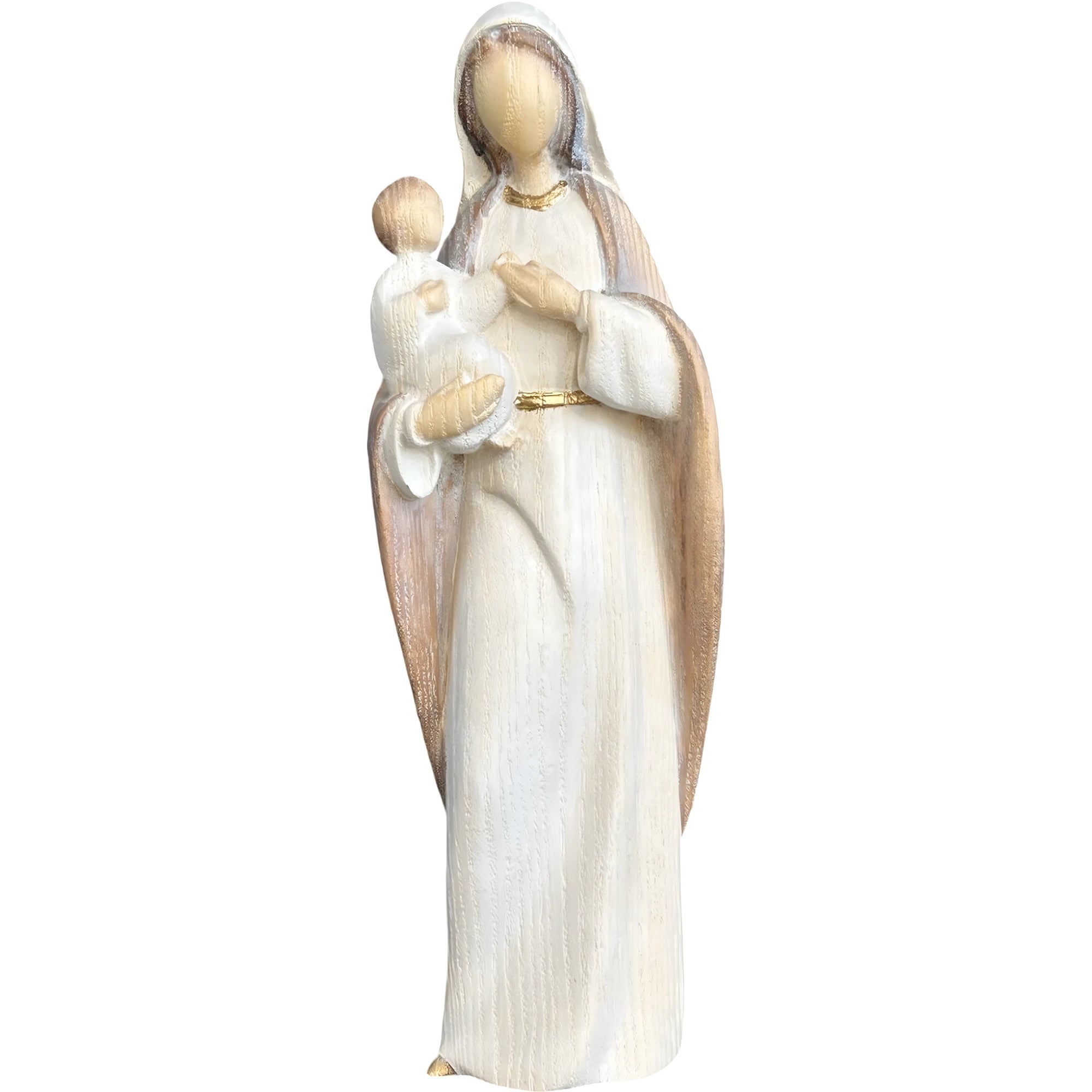 Modern Madonna with Child, Val Gardena Artisanal Wood Sculpture