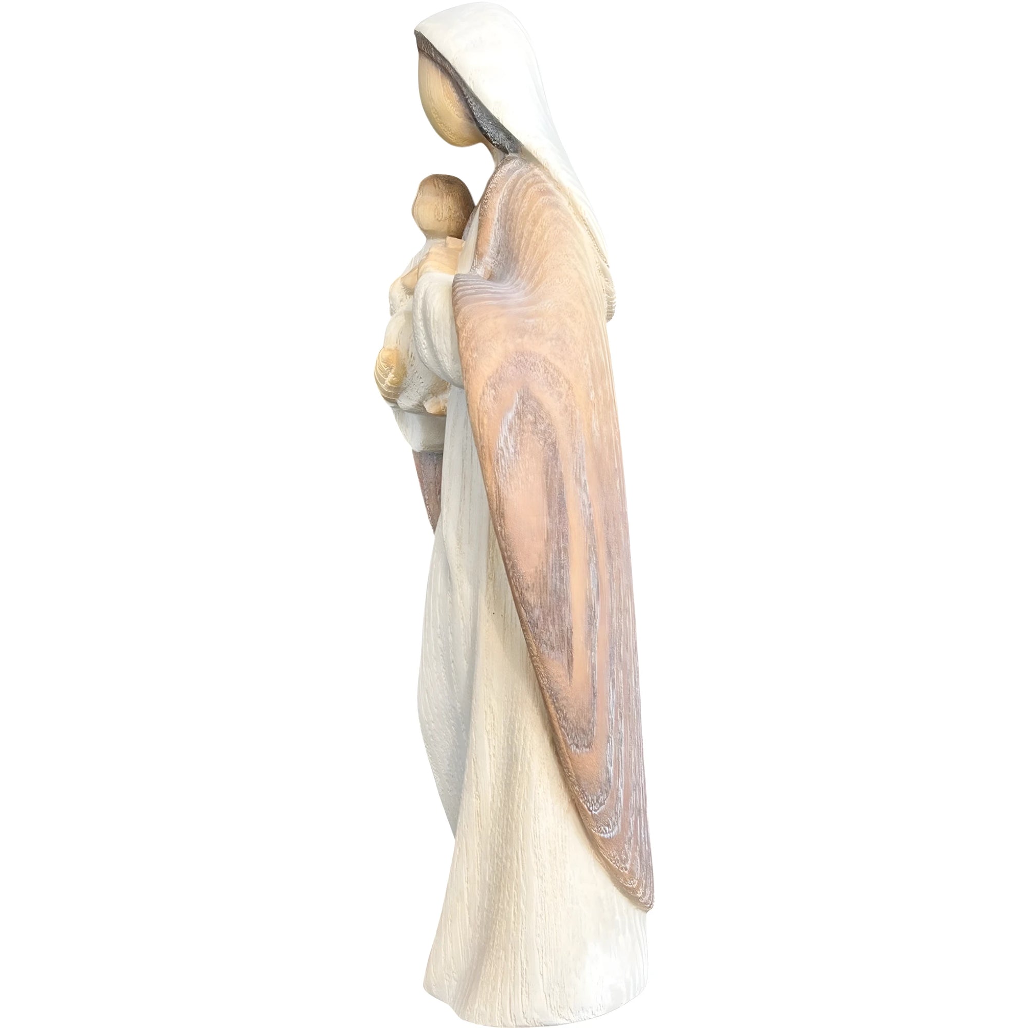 Modern Madonna with Child, Val Gardena Artisanal Wood Sculpture