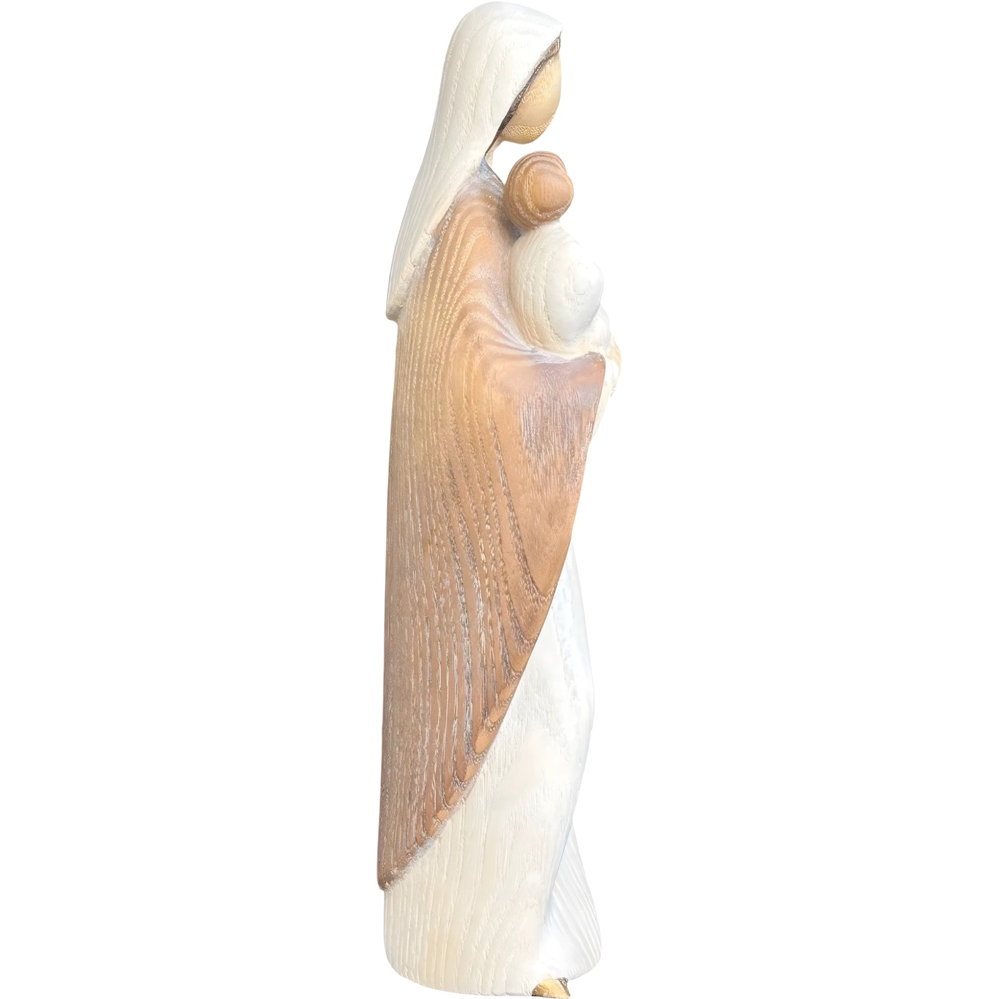 Modern Madonna with Child, Val Gardena Artisanal Wood Sculpture
