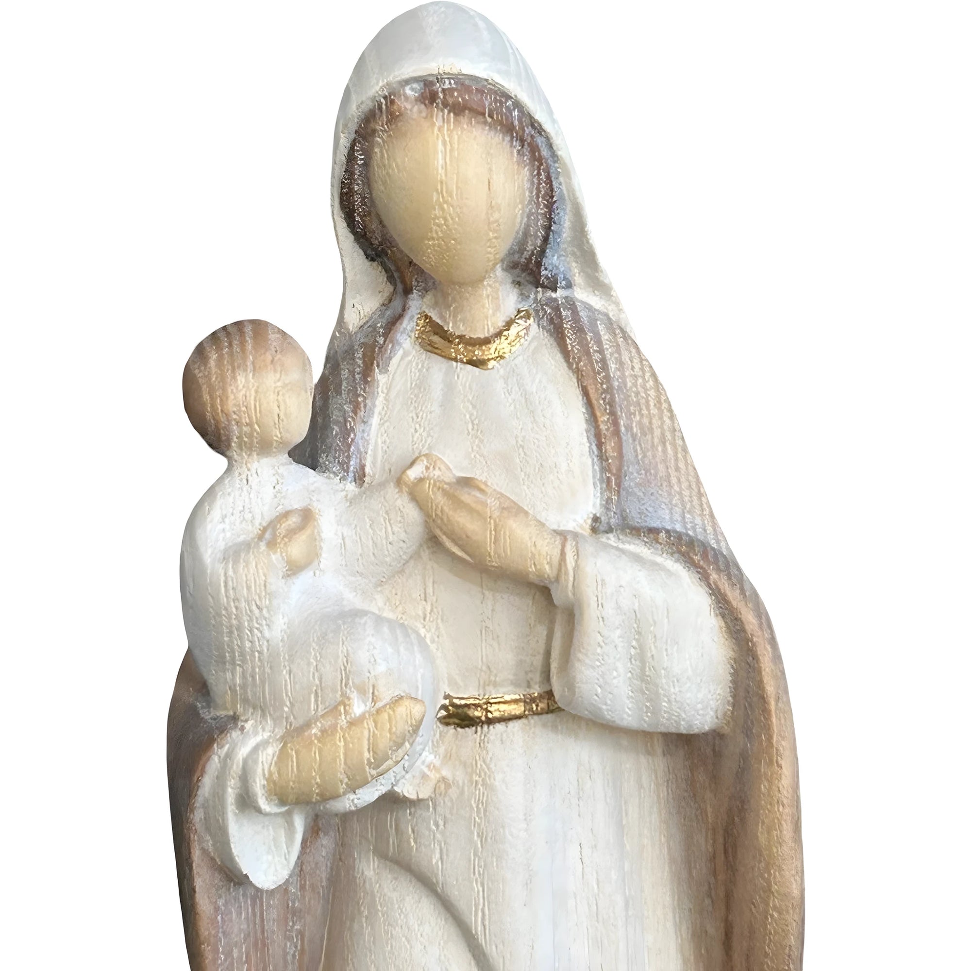 Modern Madonna with Child, Val Gardena Artisanal Wood Sculpture