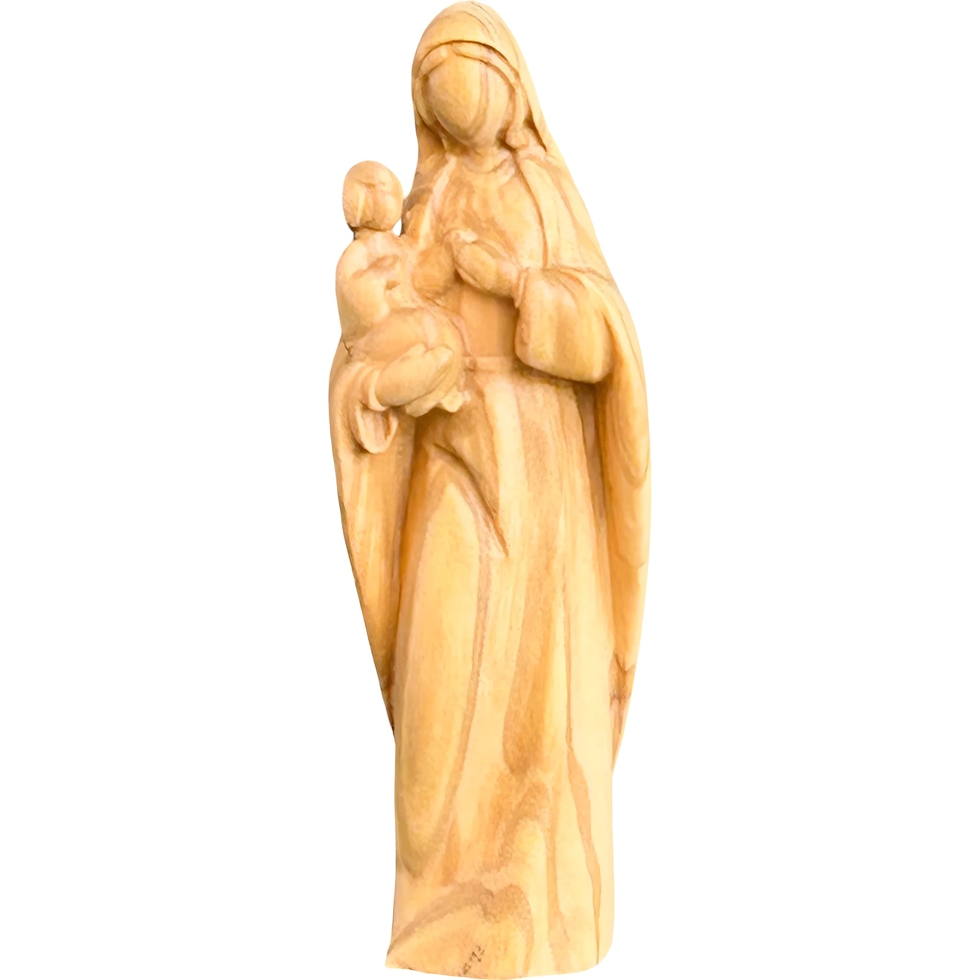 Modern Madonna with Child, Val Gardena Artisanal Wood Sculpture