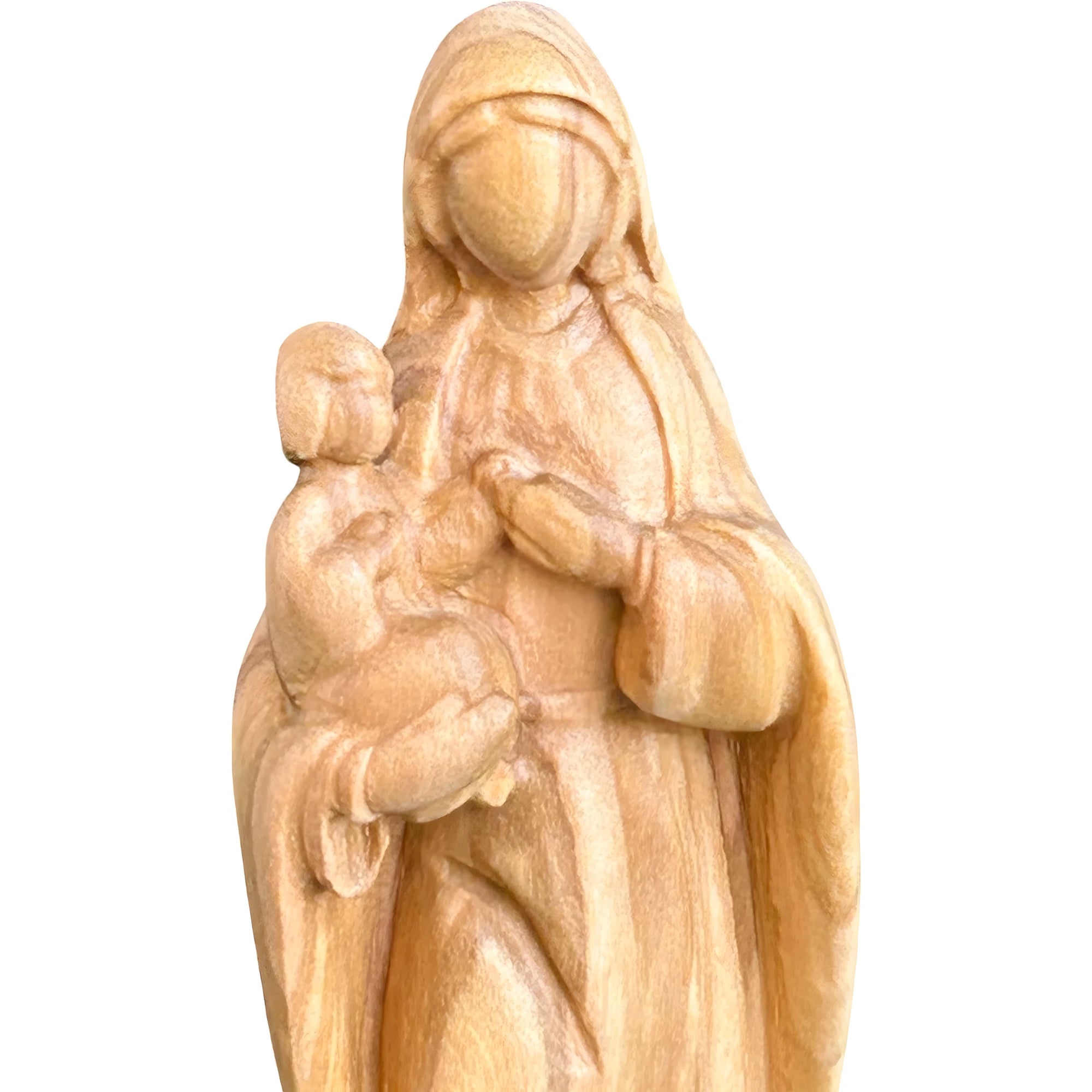Modern Madonna with Child, Val Gardena Artisanal Wood Sculpture