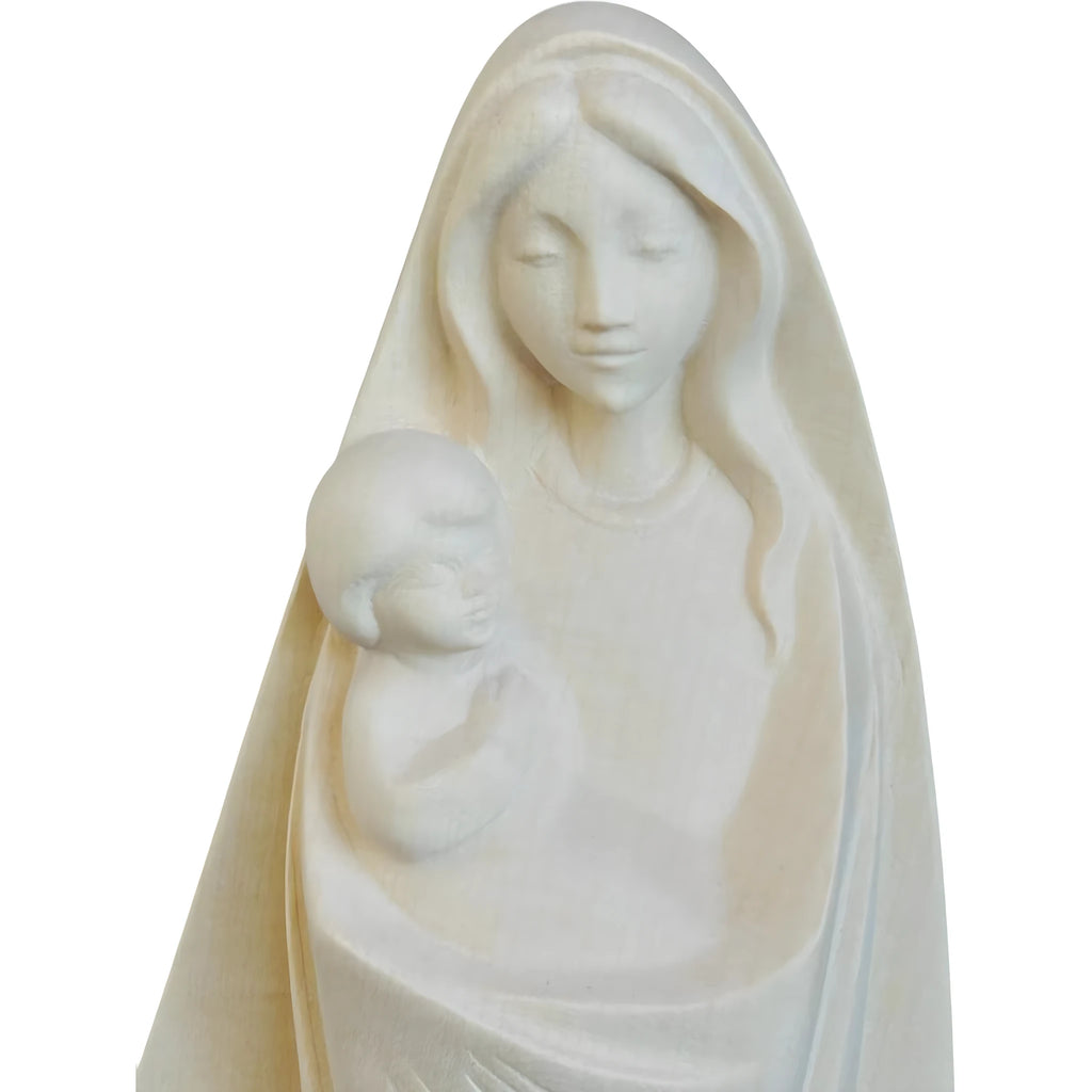 Stilisierte Madonna mit Kind aus Naturholz | Grödner Schnitzerei