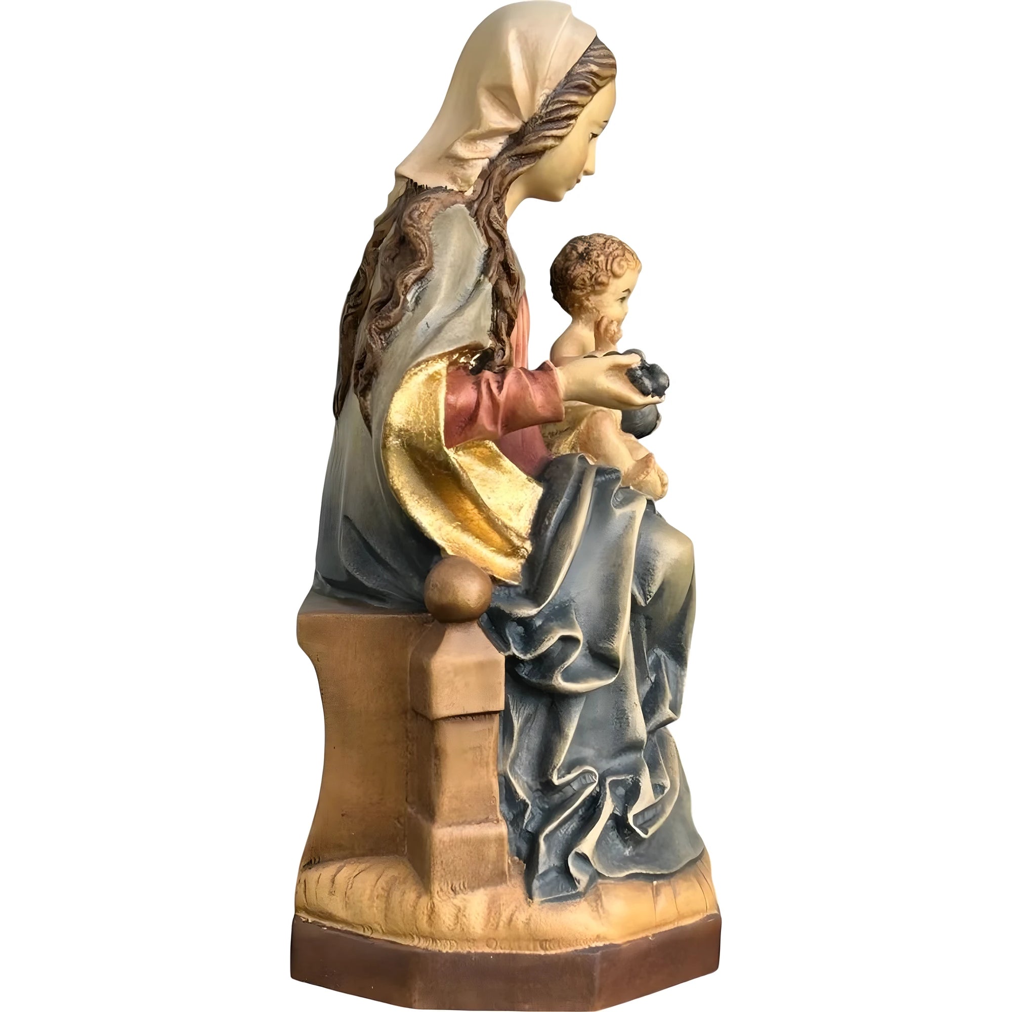 Madonna and Child Enthroned, Handcrafted Maple Wood Sculpture