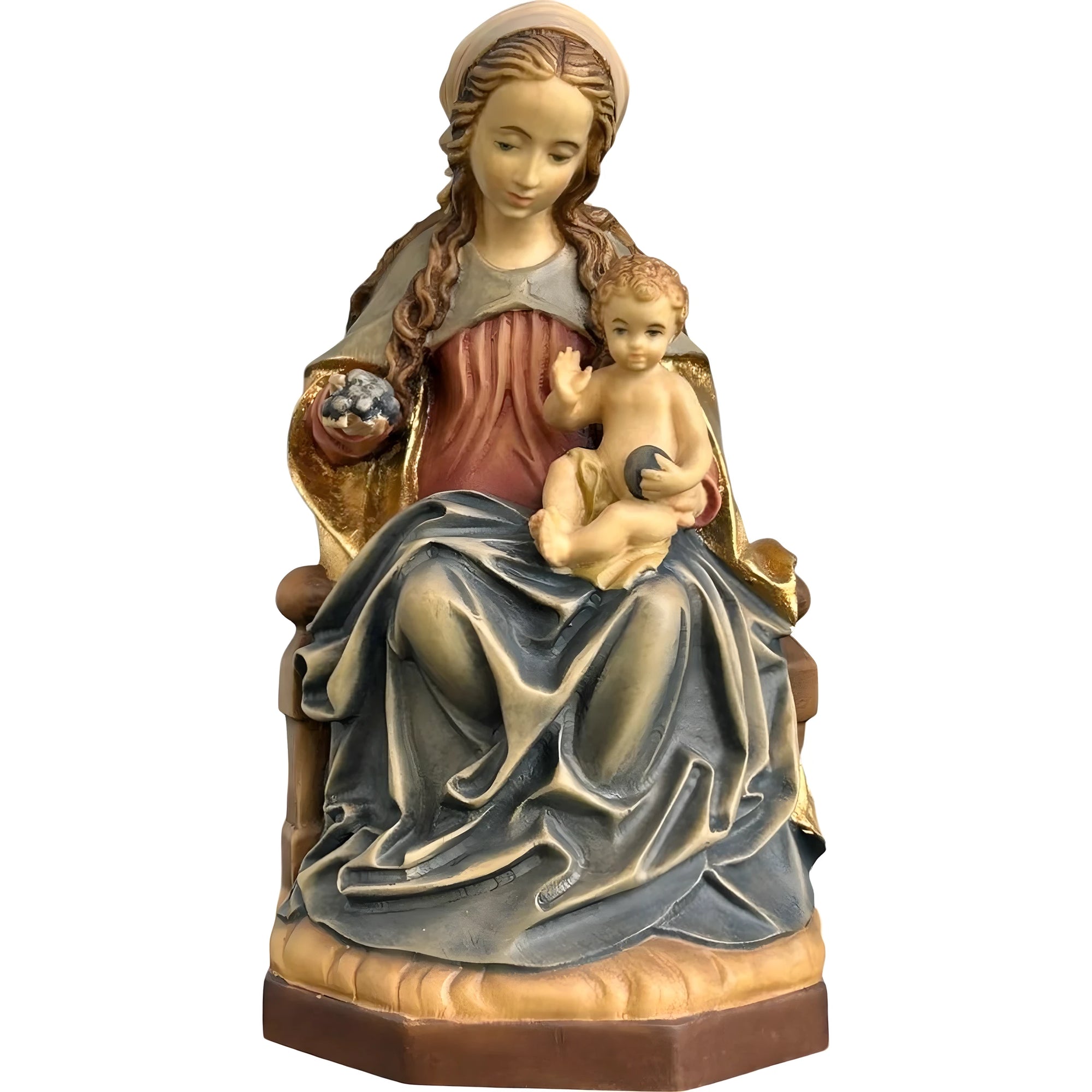 Madonna and Child Enthroned, Handcrafted Maple Wood Sculpture